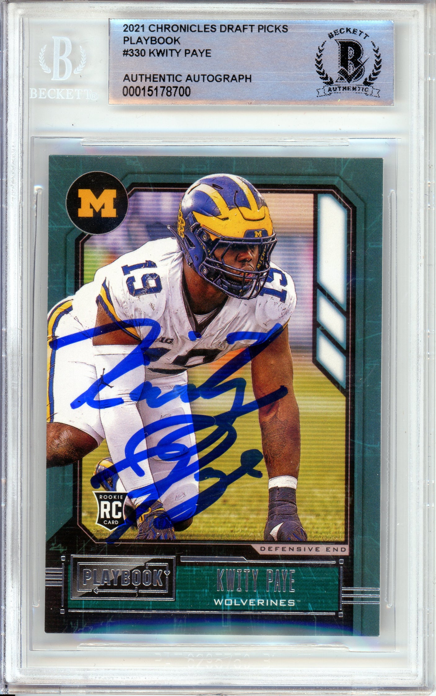 2021 Chronicles Draft Picks Playbook #330 Kwity Paye RC BGS Autograph 10