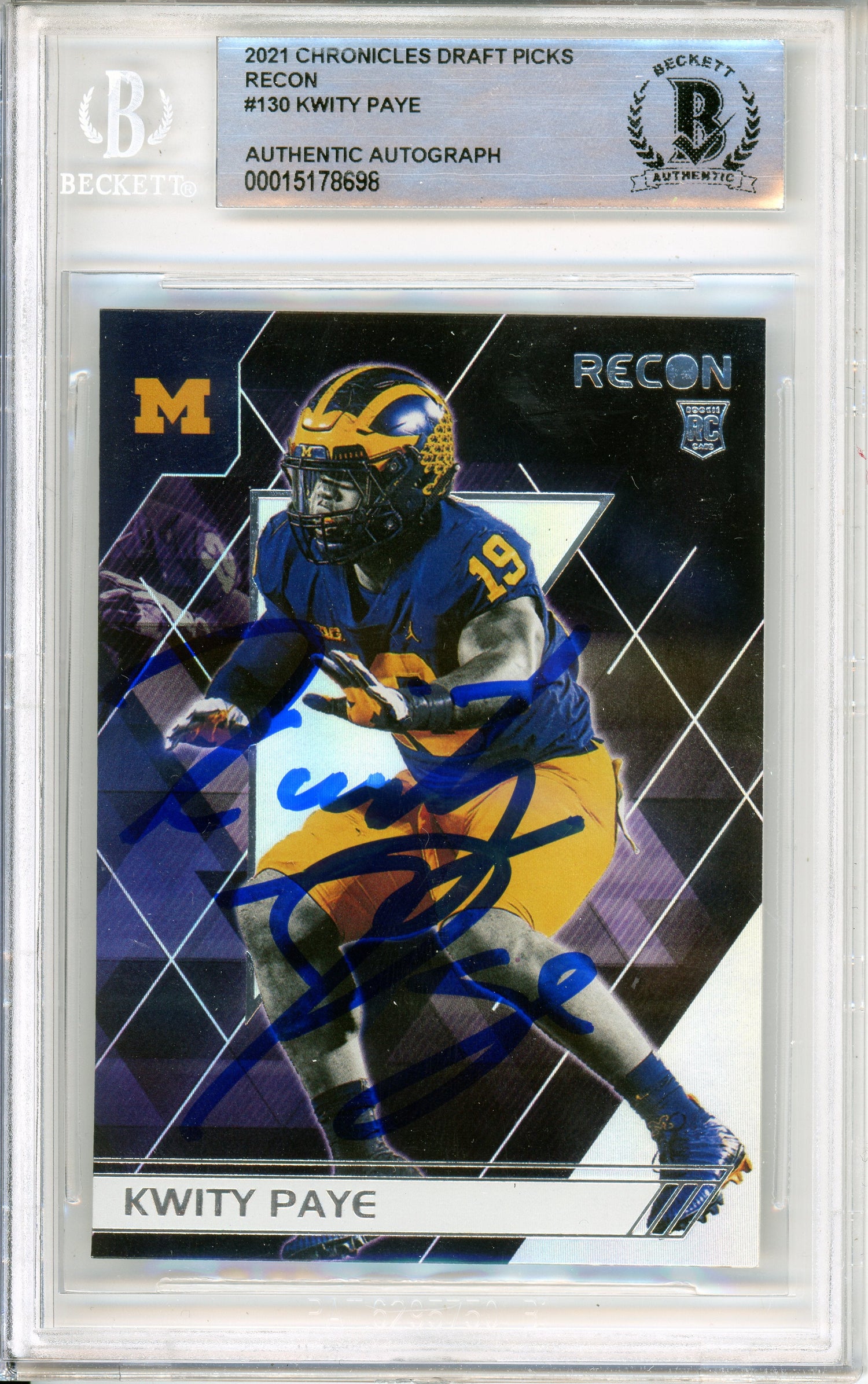 2021 Chronicles Draft Picks Recon #130 Kwity Paye RC BGS Autograph 10
