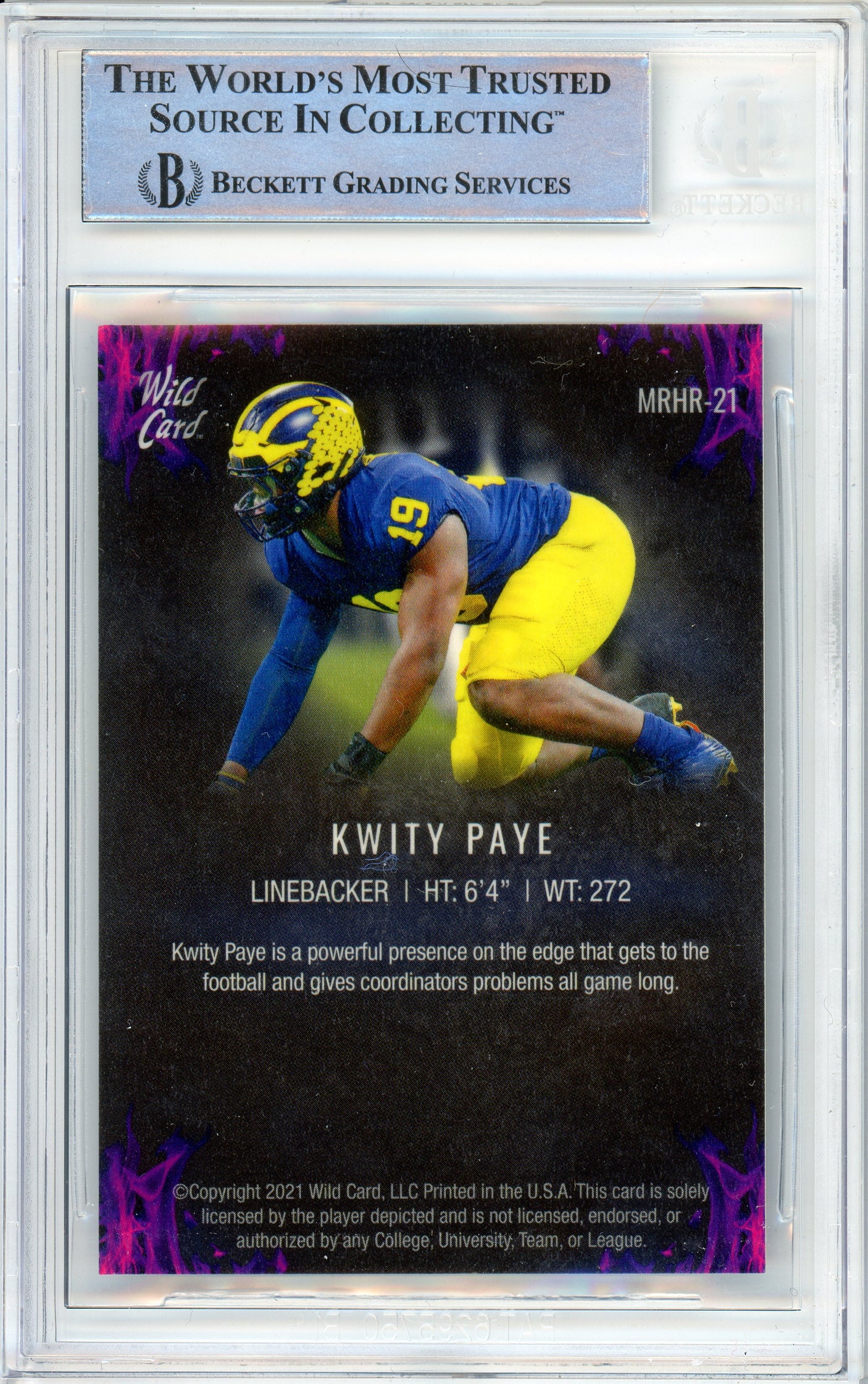 2021 Wild Card Matte Black Red Hot RC Pink #MRHR21 Kwity Paye RC Michigan Auto