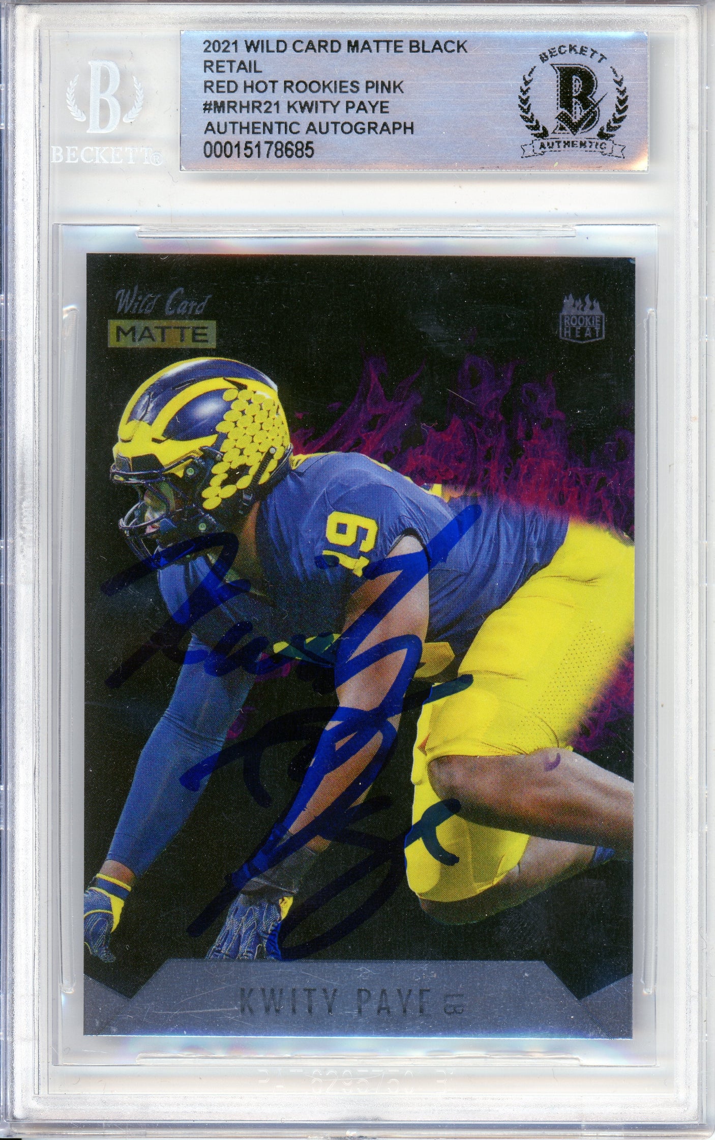 2021 Wild Card Matte Black Red Hot RC Pink #MRHR21 Kwity Paye RC Michigan Auto