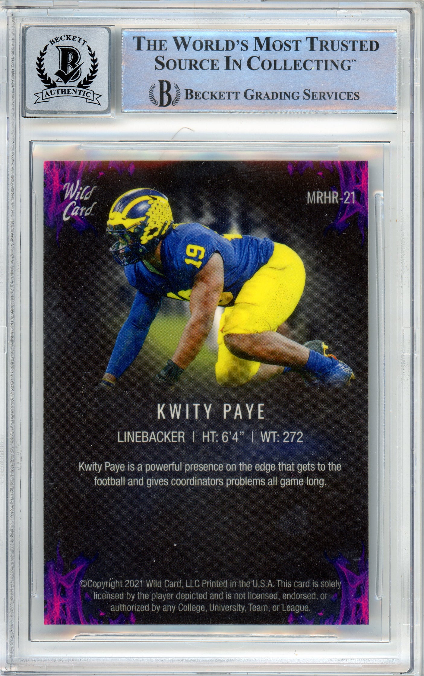 2021 Wild Card Matte Black Red Hot RC Pink #MRHR21 Kwity Paye RC Michigan Auto