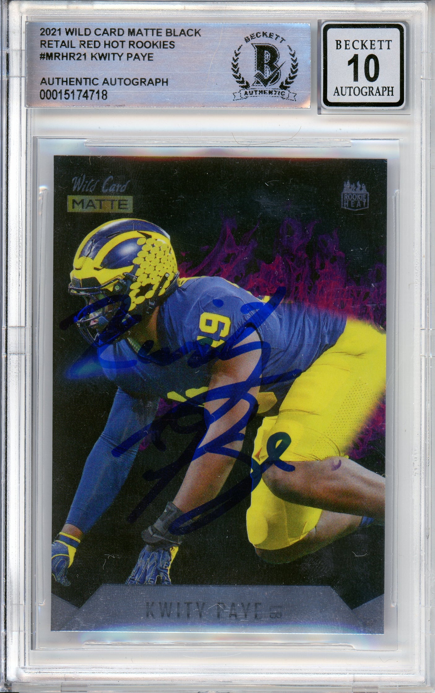 2021 Wild Card Matte Black Red Hot RC Pink #MRHR21 Kwity Paye RC Michigan Auto