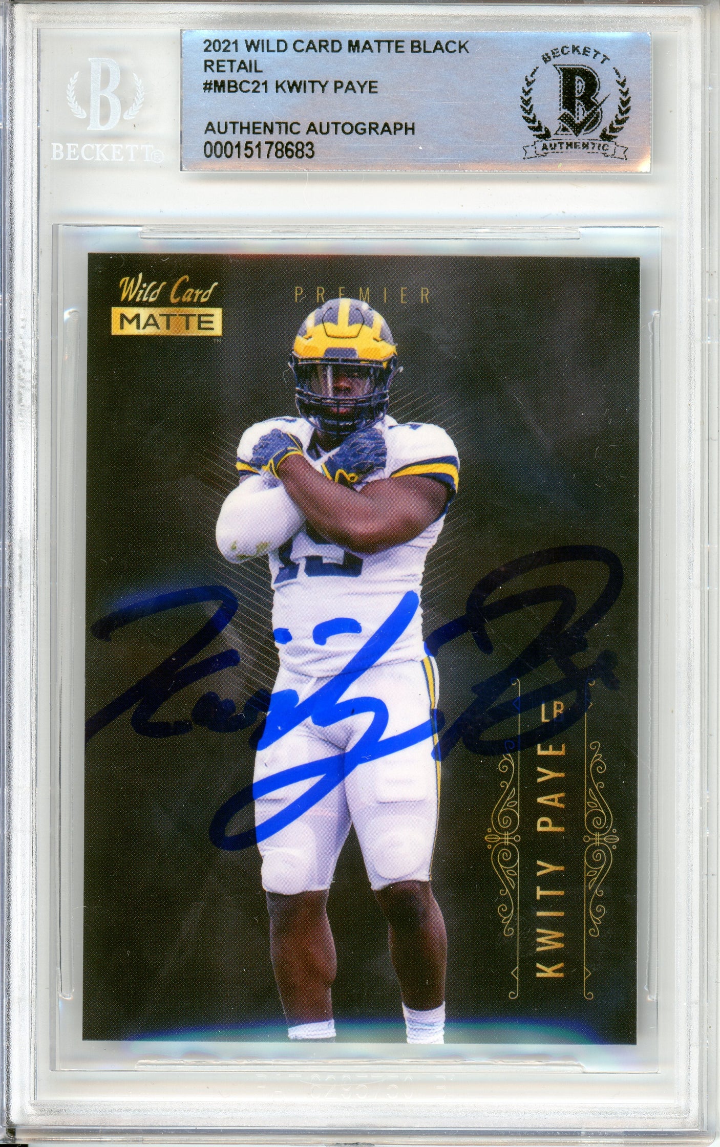 2021 Wild Card Matte Black Retail #MBC21 Kwity Paye RC Michigan BGS Autograph 10