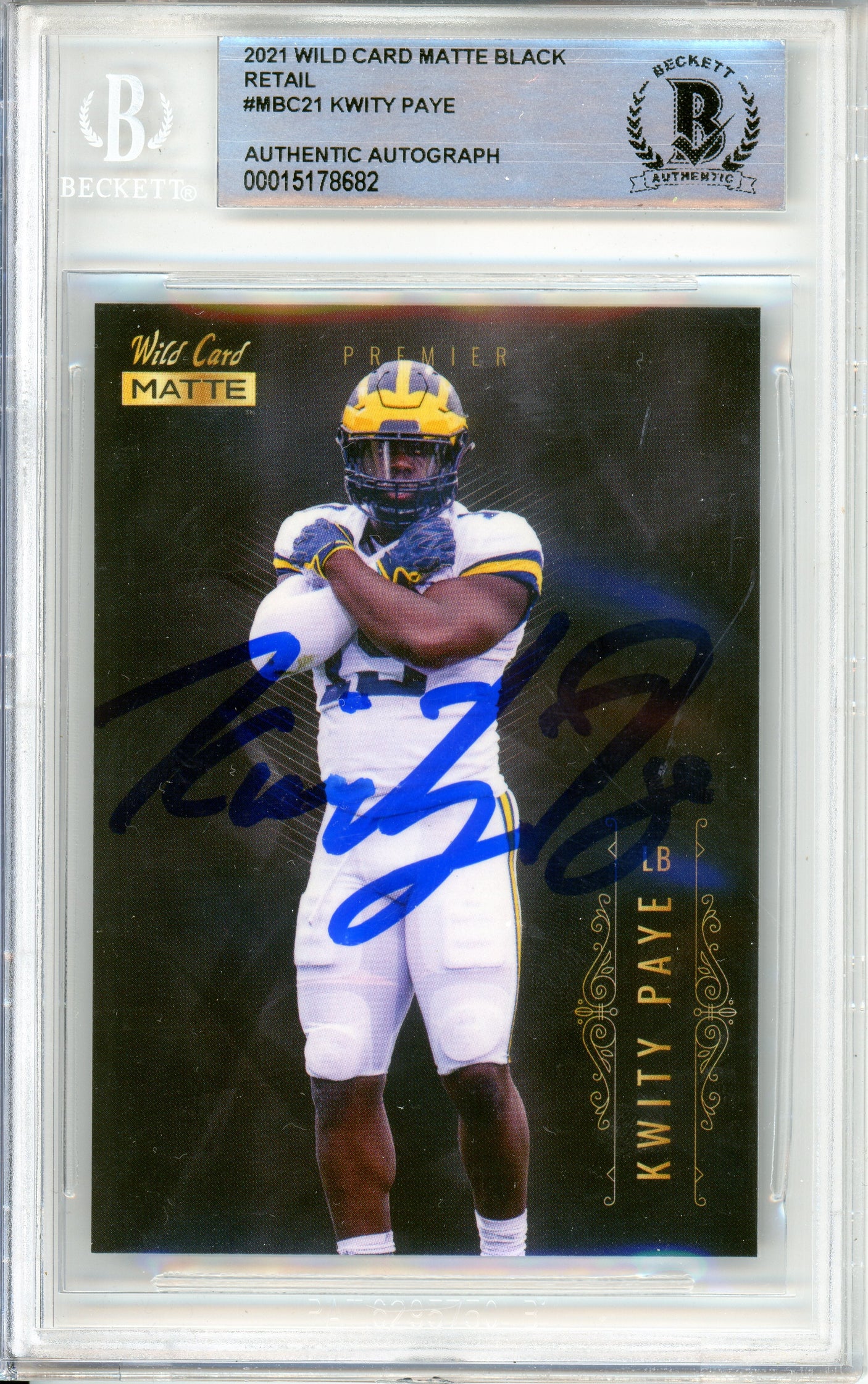 2021 Wild Card Matte Black Retail #MBC21 Kwity Paye RC Michigan BGS Autograph 10
