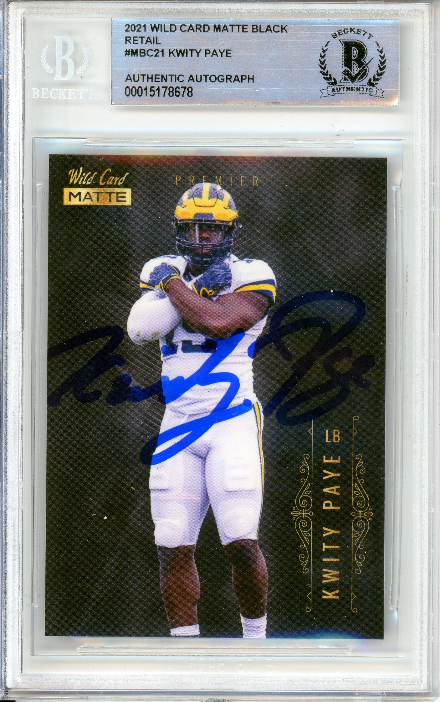 2021 Wild Card Matte Black Retail #MBC21 Kwity Paye RC Michigan BGS Autograph 10