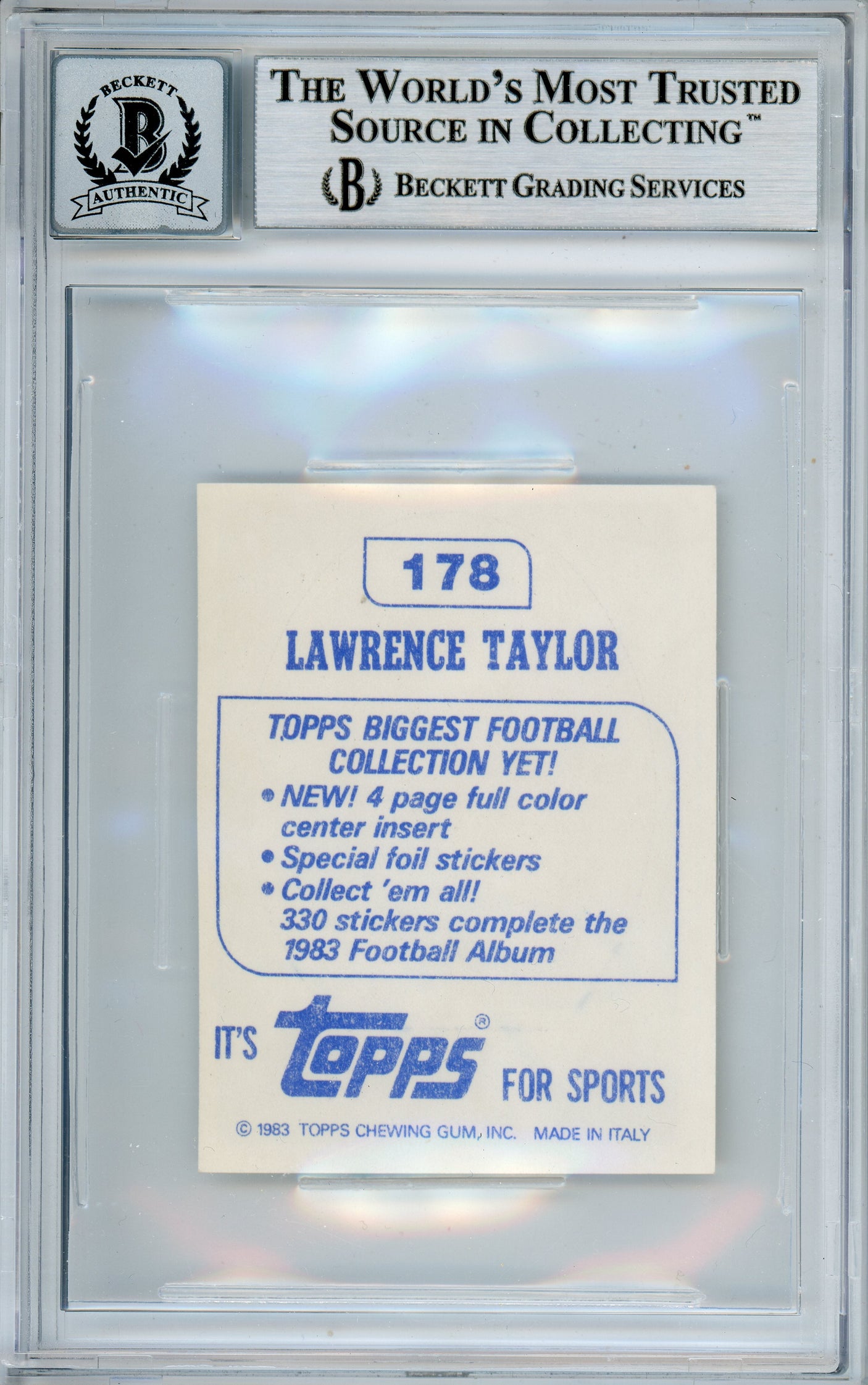 1983 Topps Stickers #178 Lawrence Taylor New York Giants BGS Autograph 10