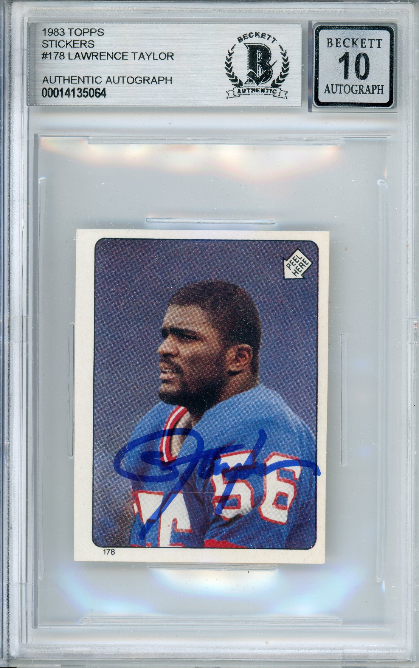 1983 Topps Stickers #178 Lawrence Taylor New York Giants BGS Autograph 10
