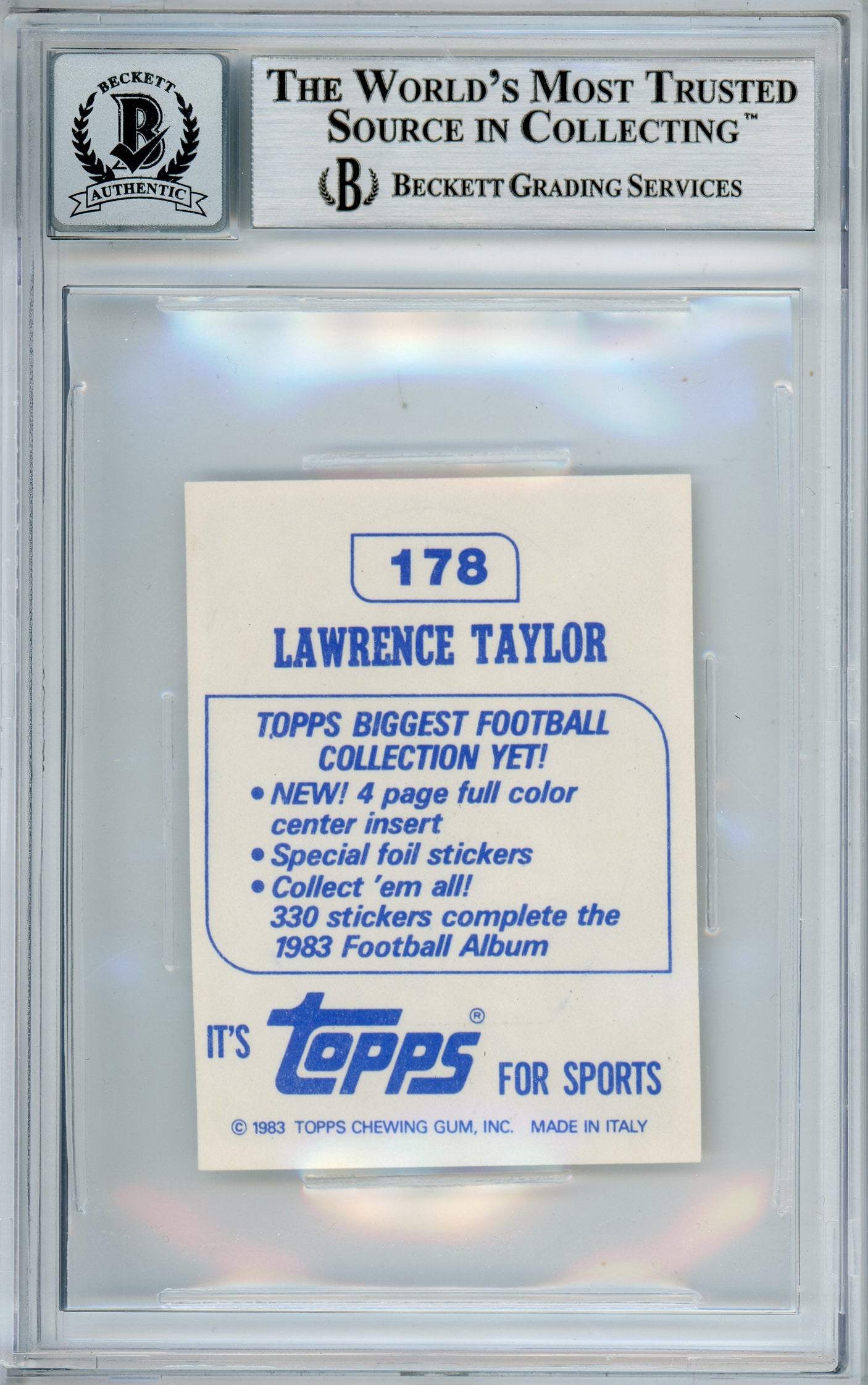 1983 Topps Stickers #178 Lawrence Taylor New York Giants BGS Autograph 10