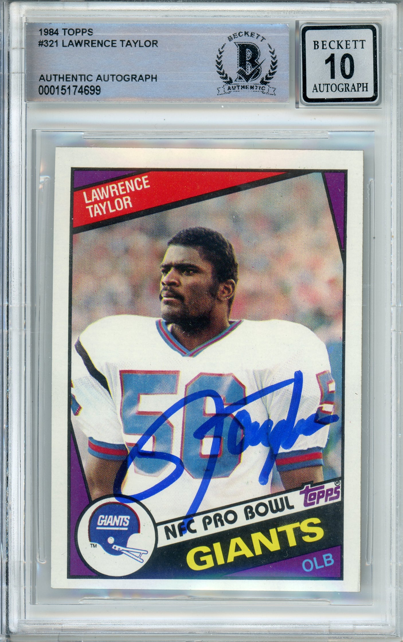 1984 Topps #321 Lawrence Taylor New York Giants BGS Autograph 10