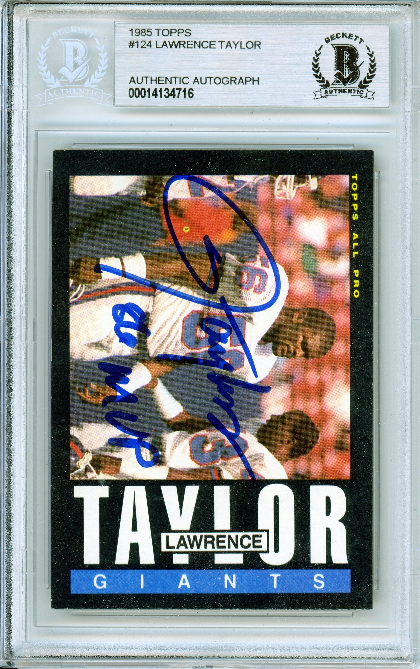 1985 Topps #124 Lawrence Taylor '86 MVP New York Giants BGS Autograph 10