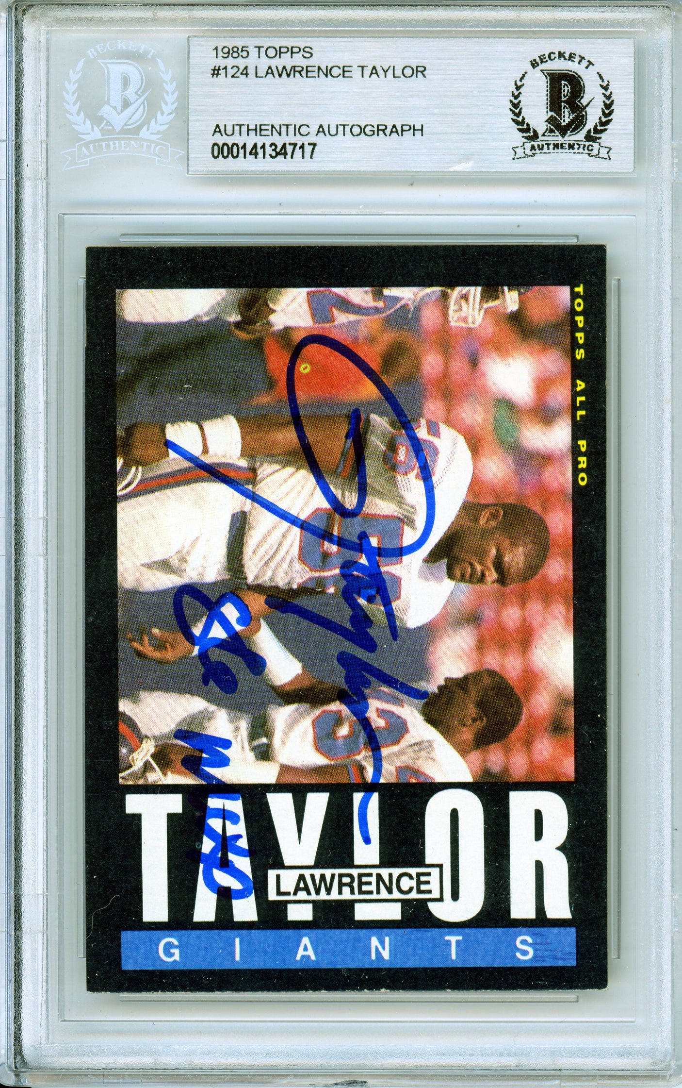 1985 Topps #124 Lawrence Taylor '86 MVP New York Giants BGS Autograph 10