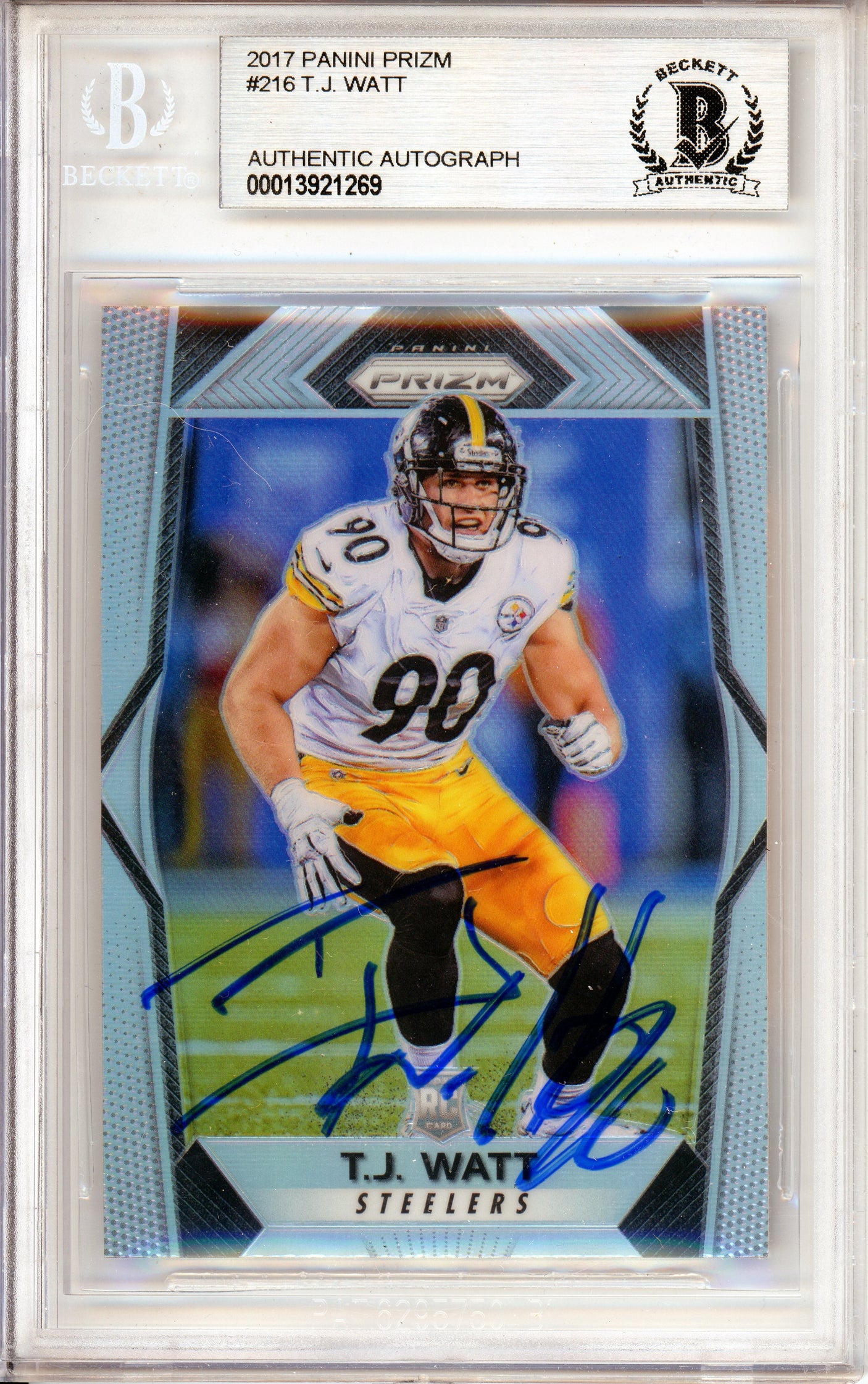2017 Panini Prizm Silver #216 T.J. Watt RC Pittsburgh Steelers BGS Autograph 10