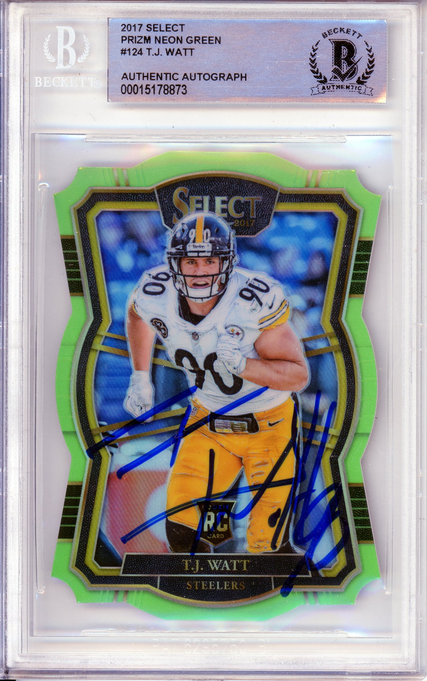 2017 Panini Select Neon Green #124 T.J. Watt RC 32/49 Steelers BGS Auto 10