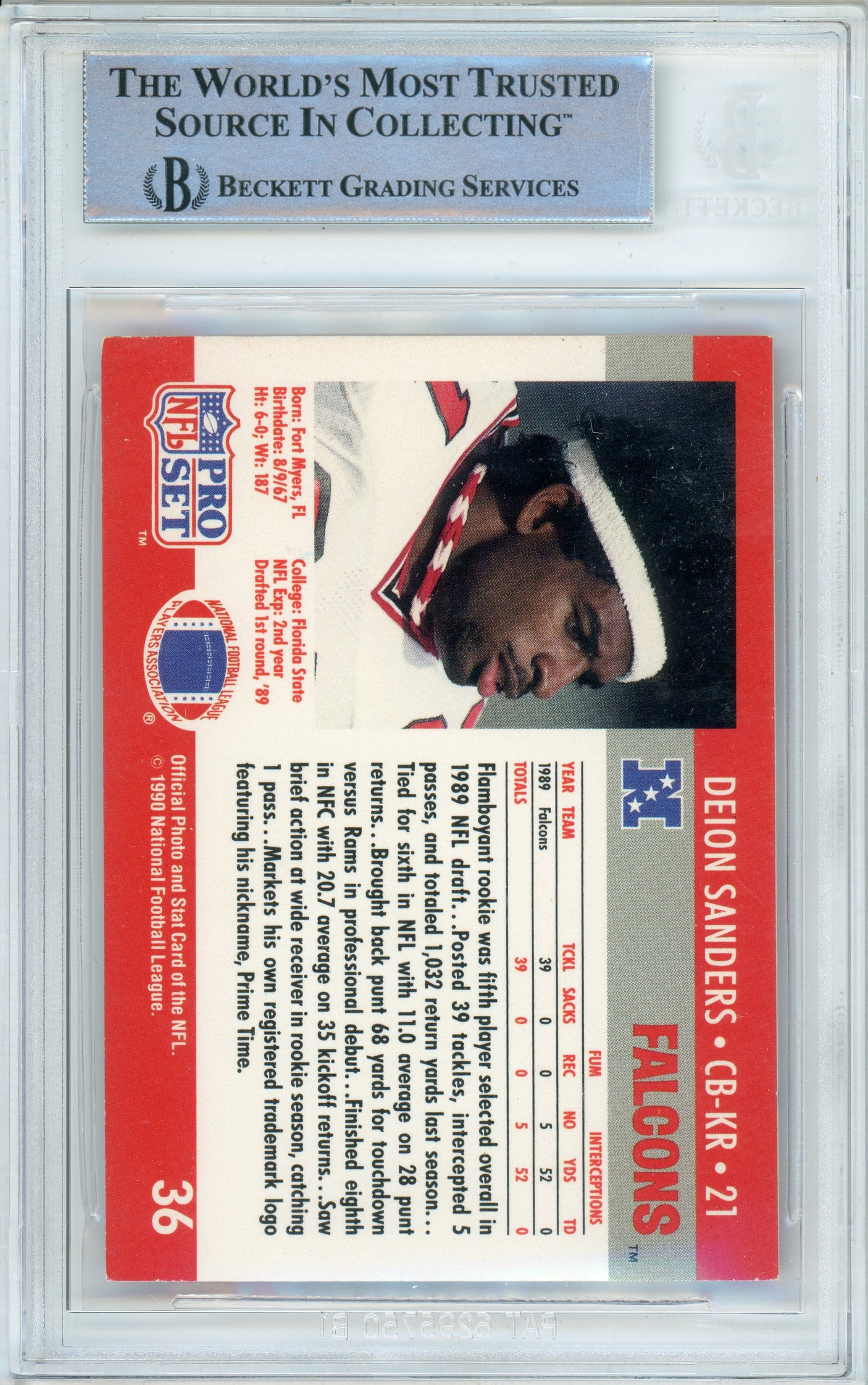 1990 Pro Set #36 Deion Sanders Atlanta Falcons BGS Autograph 10