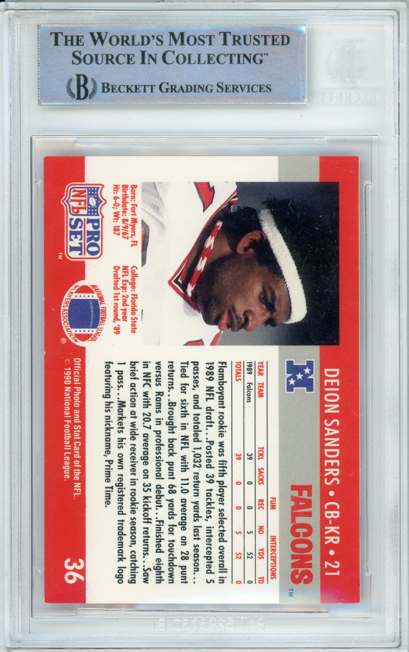 1990 Pro Set #36 Deion Sanders Atlanta Falcons BGS Autograph 10