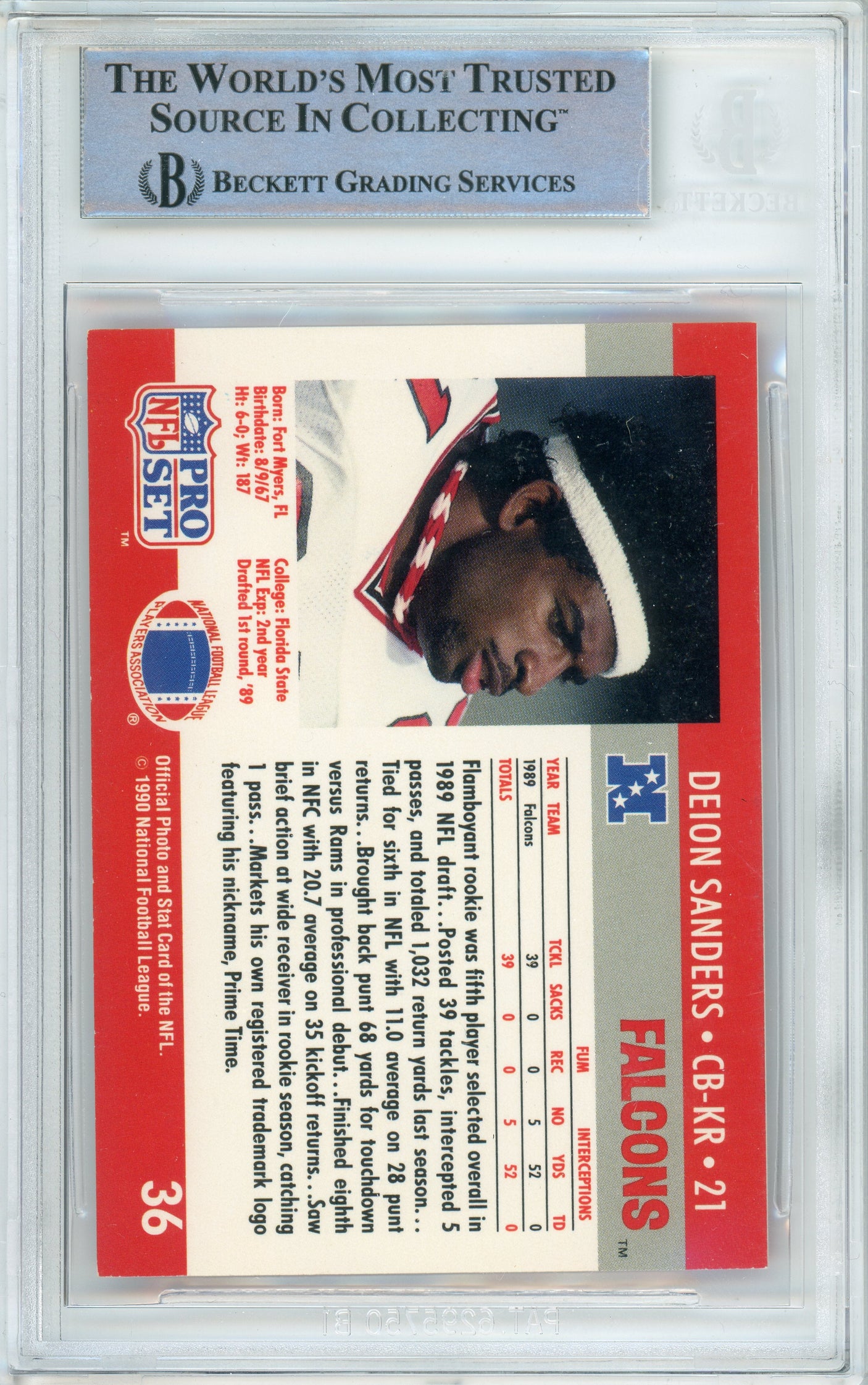 1990 Pro Set #36 Deion Sanders Atlanta Falcons BGS Autograph 10