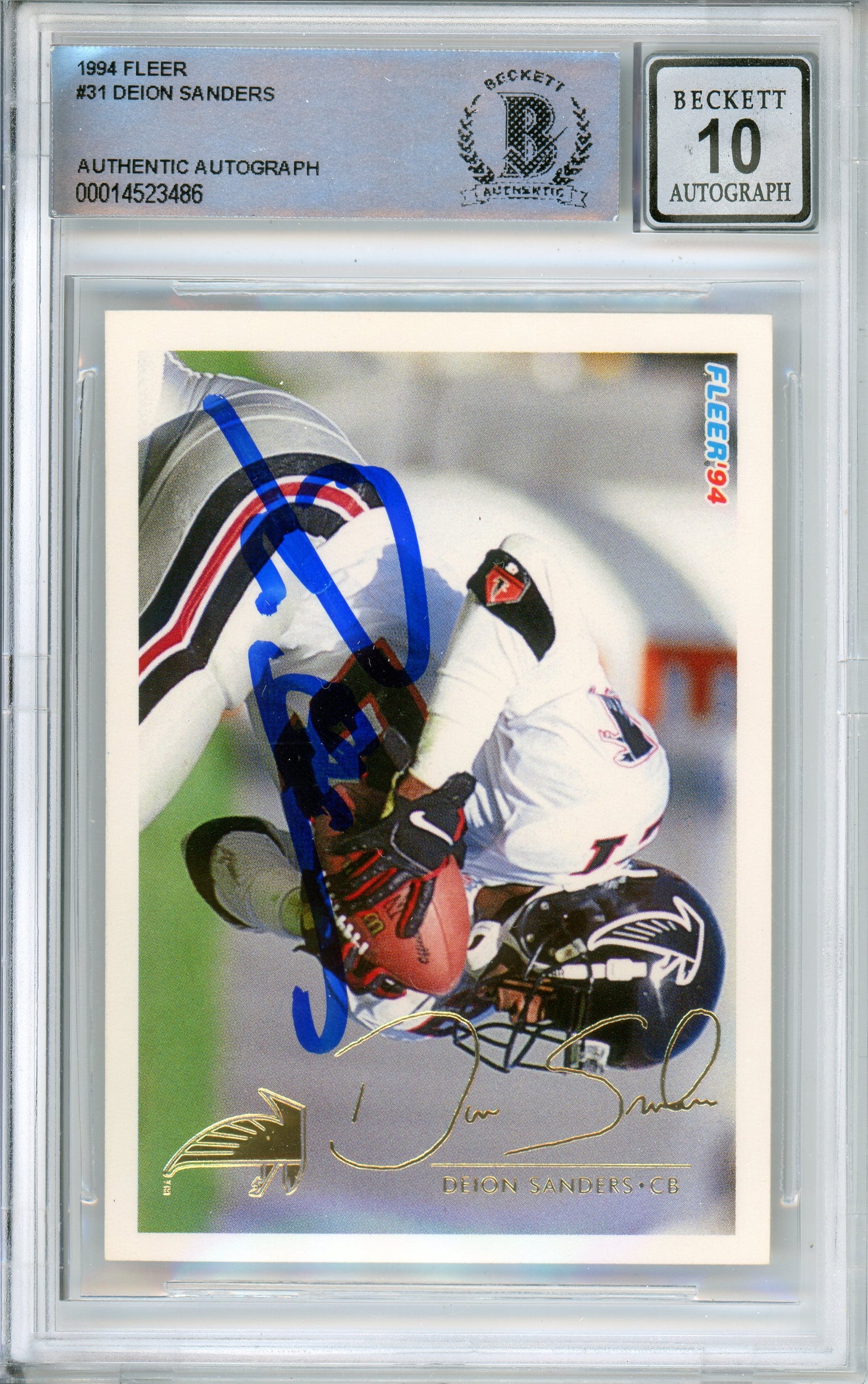 1994 Fleer #31 Deion Sanders Atlanta Falcons BGS Autograph 10