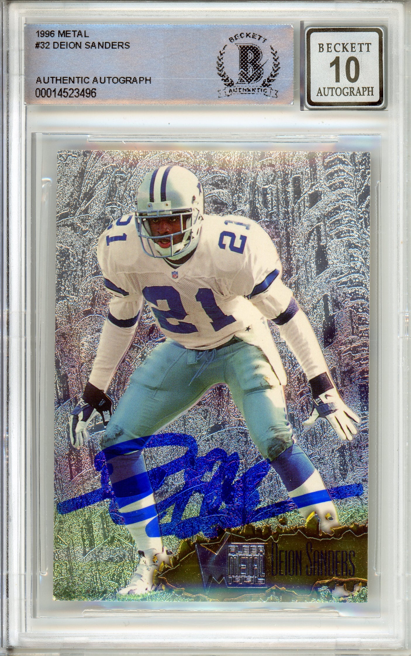 1996 Fleer Metal #32 Deion Sanders Atlanta Falcons BGS Autograph 10