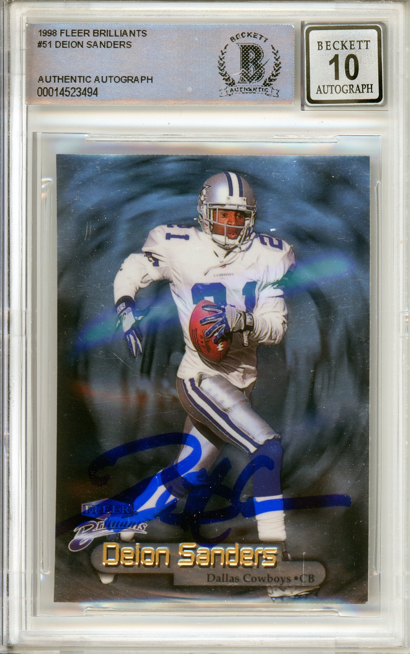 1998 Fleer Brilliants #51 Deion Sanders Atlanta Falcons BGS Autograph 10
