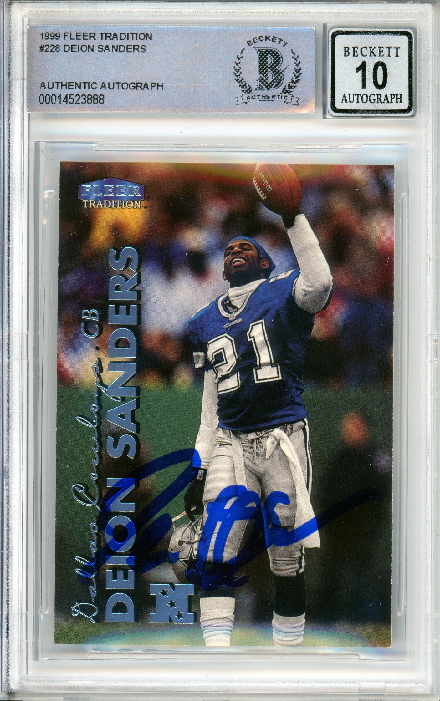 1999 Fleer Tradition #228 Deion Sanders Atlanta Falcons BGS Autograph 10