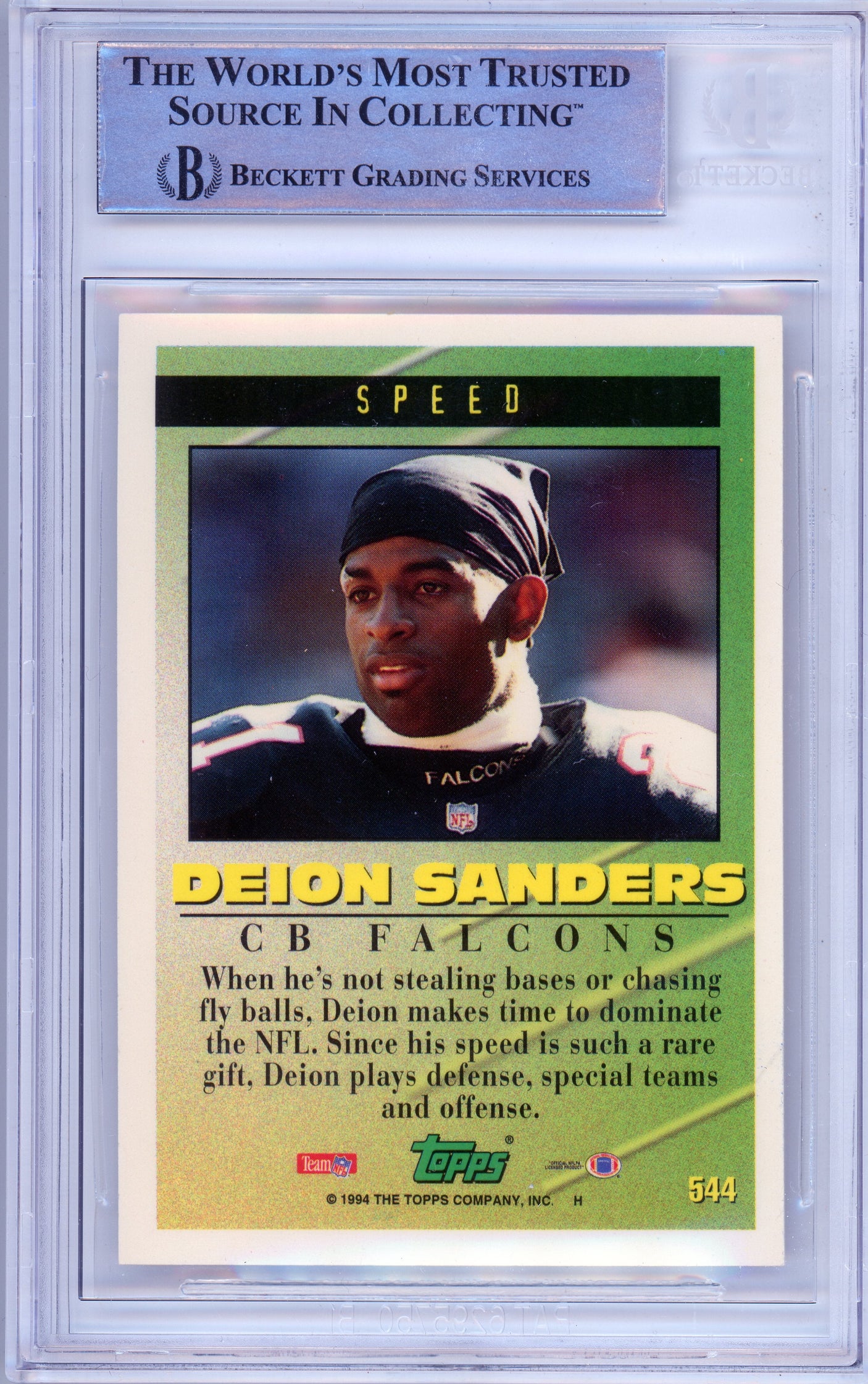 1994 Topps Tools of the Game #544 Deion Sanders Atlanta Falcons BGS Autograph 10