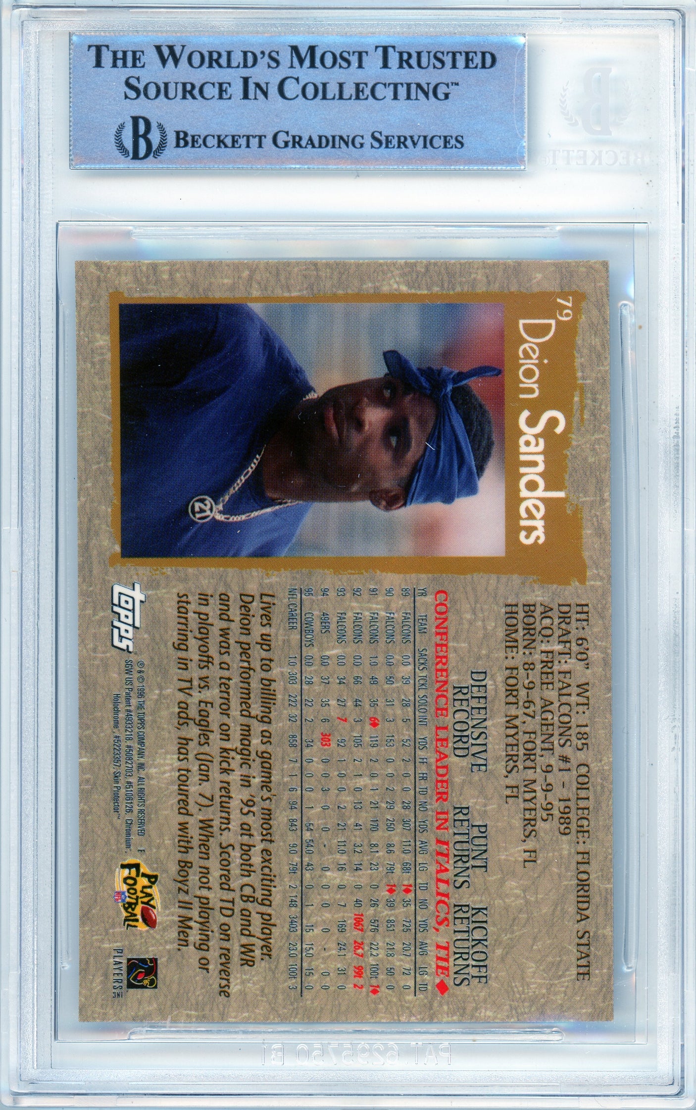1996 Topps Chrome 40th Anniversary #79 Deion Sanders Dallas Cowboys BGS Auto 10