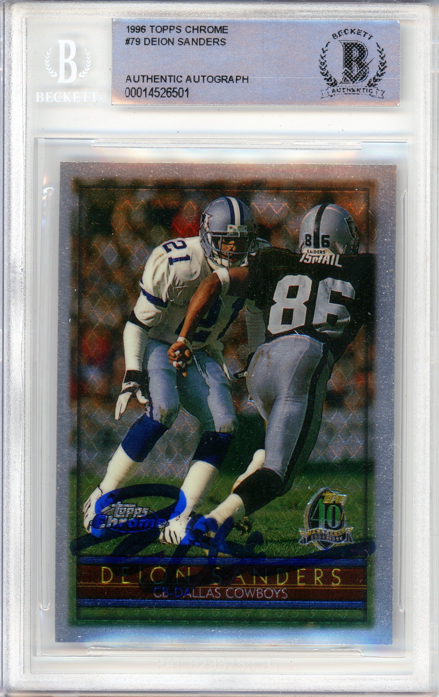 1996 Topps Chrome 40th Anniversary #79 Deion Sanders Dallas Cowboys BGS Auto 10