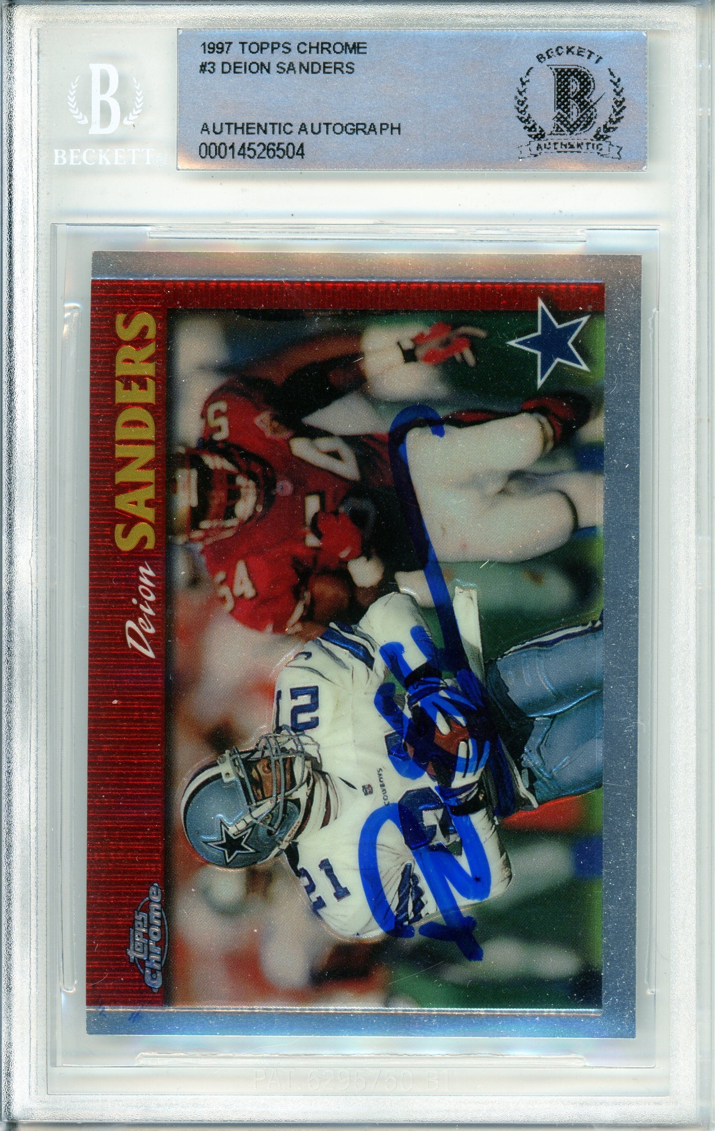 1997 Topps Chrome #3 Deion Sanders Dallas Cowboys BGS Autograph 10
