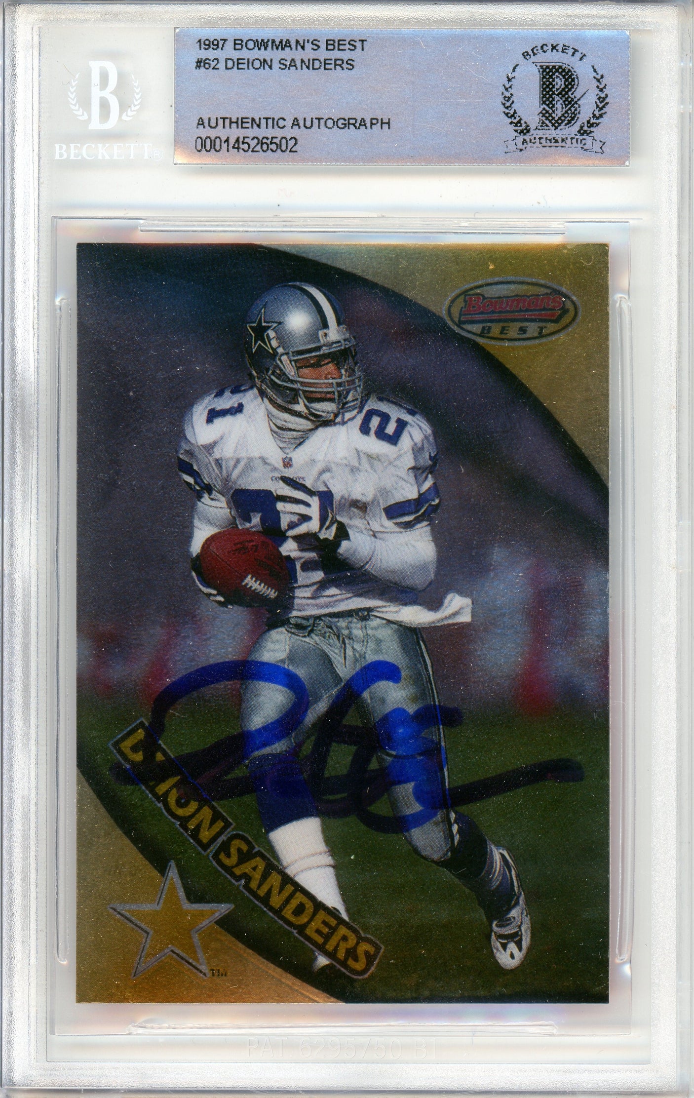 1997 Bowman's Best #62 Deion Sanders Dallas Cowboys BGS Autograph 10