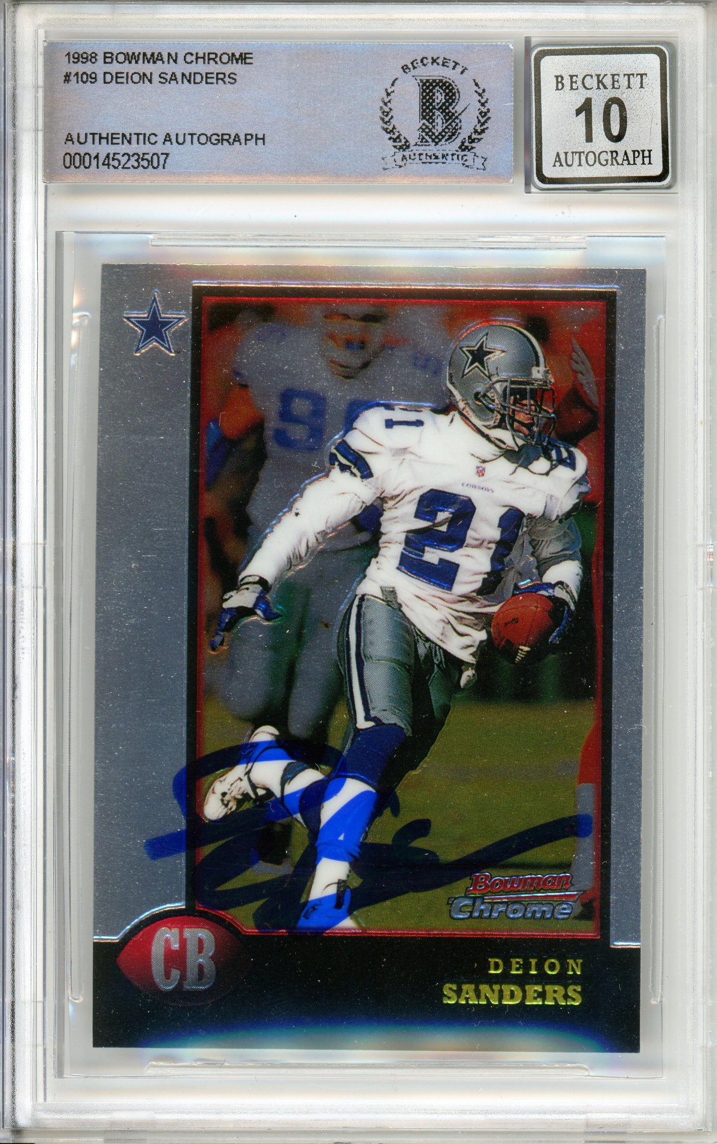 1998 Bowman Chrome #109 Deion Sanders Dallas Cowboys BGS Autograph 10