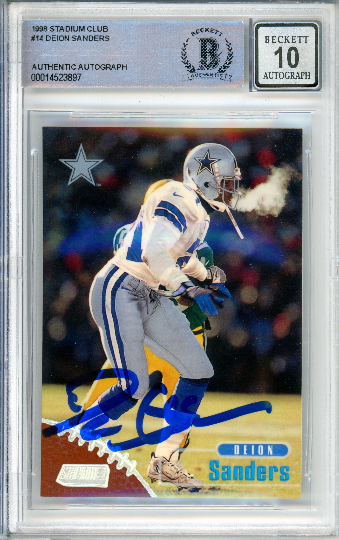 1998 Topps Stadium Club #14 Deion Sanders Dallas Cowboys BGS Autograph 10