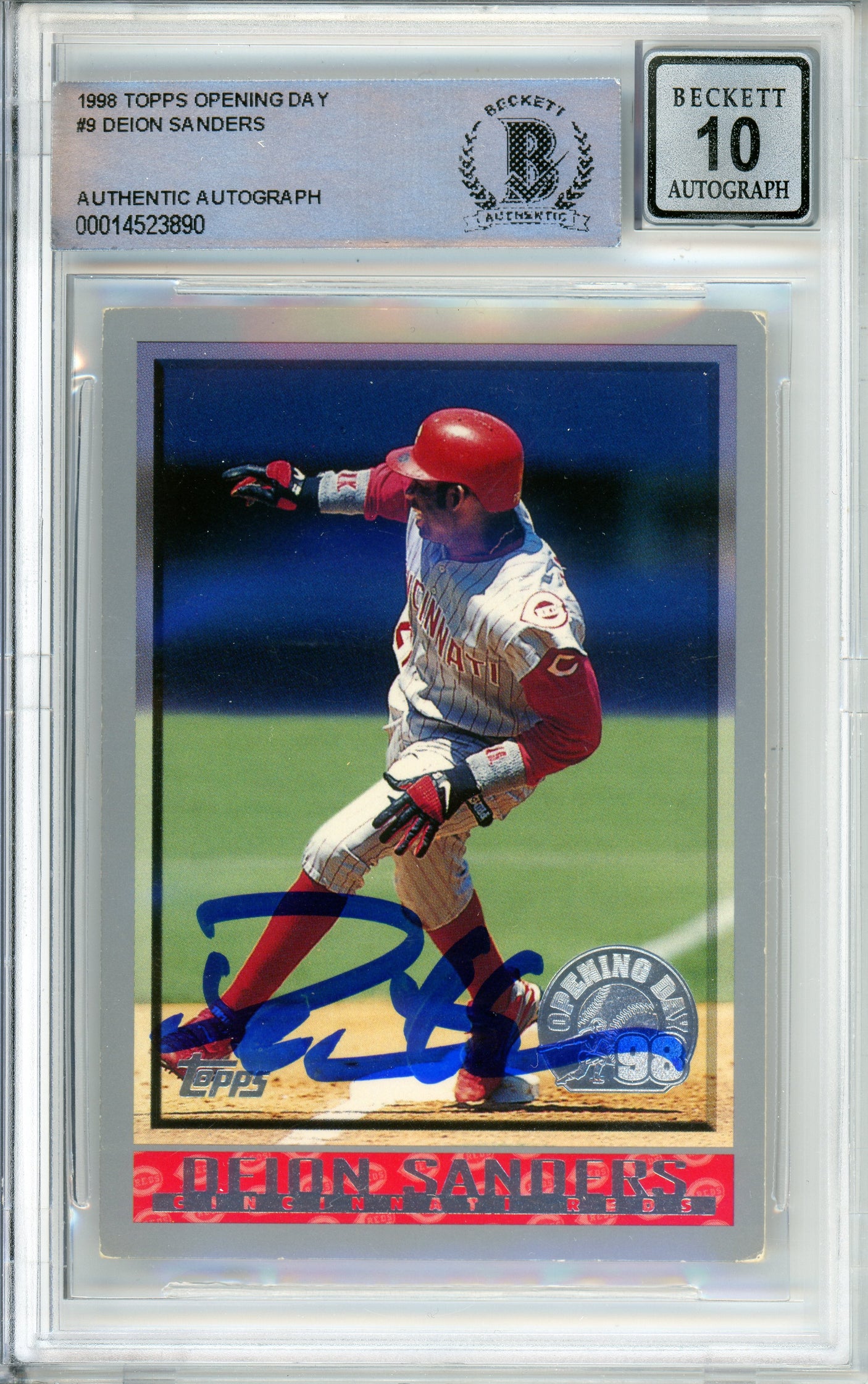 1998 Topps Opening Day #9 Deion Sanders Cincinnati Reds BGS Autograph 10