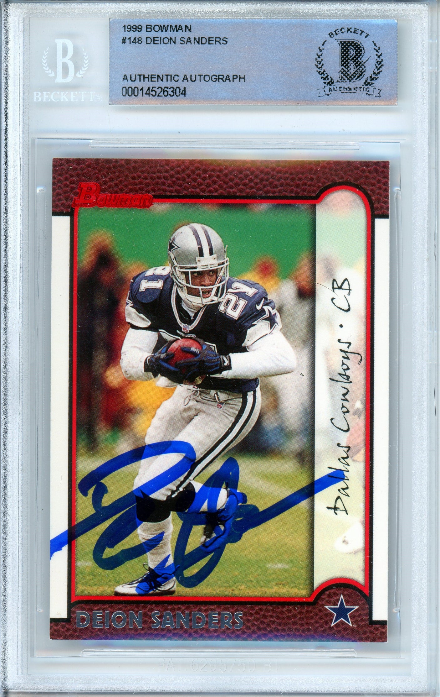 1999 Bowman #148 Deion Sanders Dallas Cowboys BGS Autograph 10