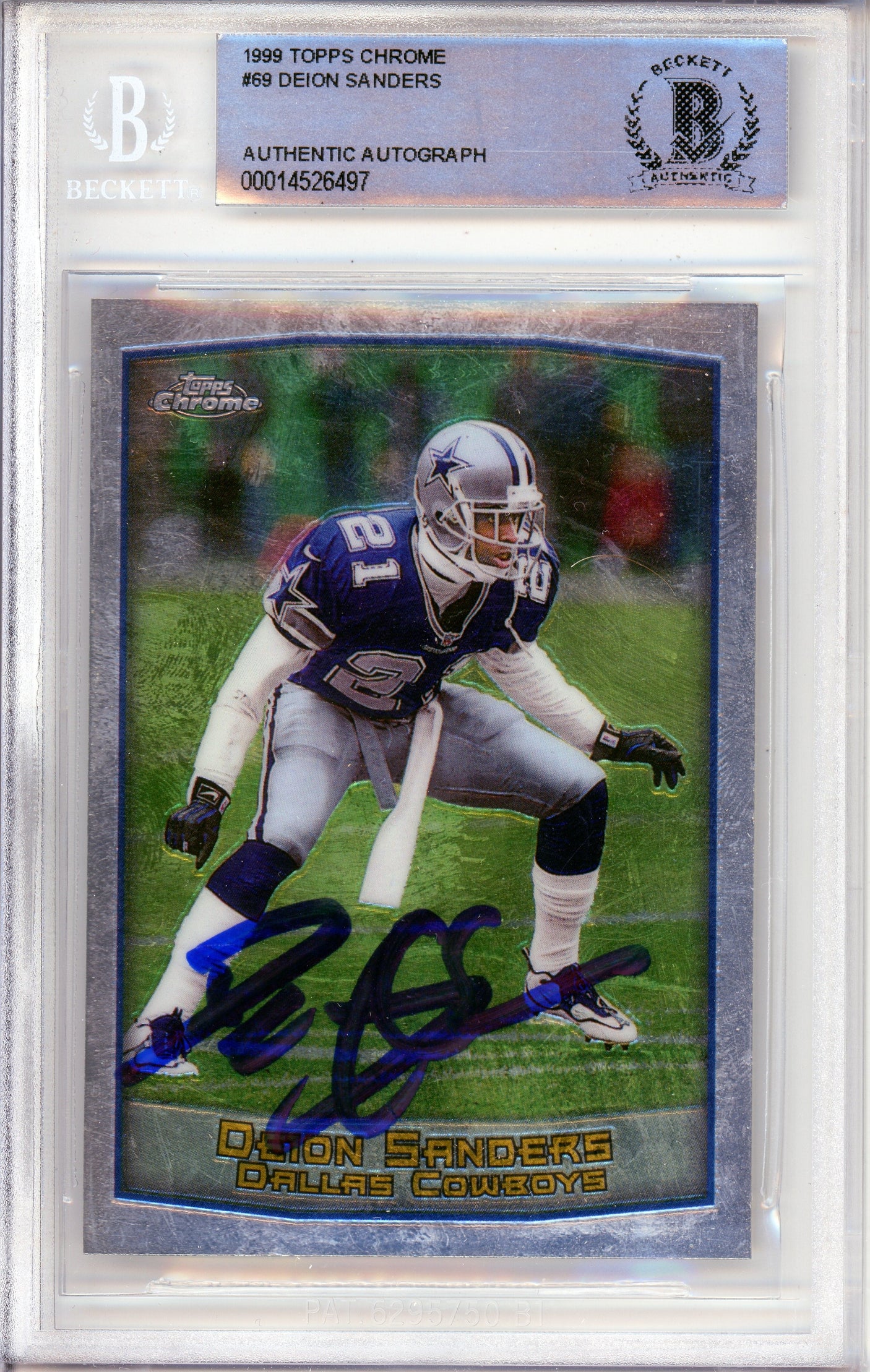 1999 Topps Chrome #69 Deion Sanders Dallas Cowboys BGS Autograph 10