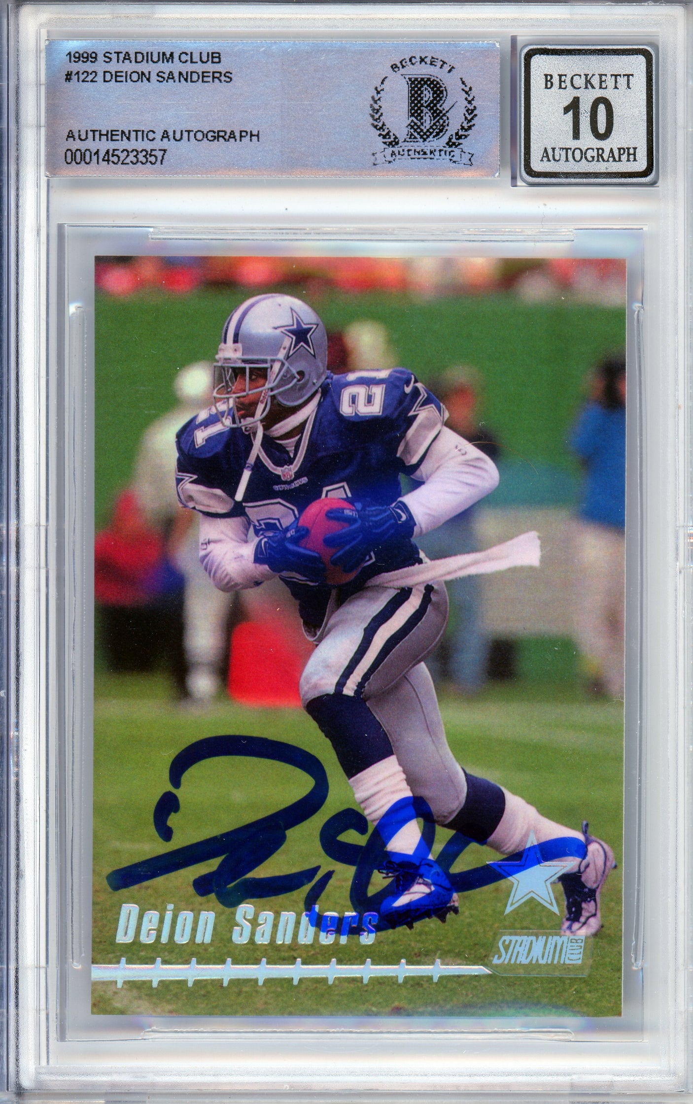 1999 Topps Stadium Club #122 Deion Sanders Dallas Cowboys BGS Autograph 10