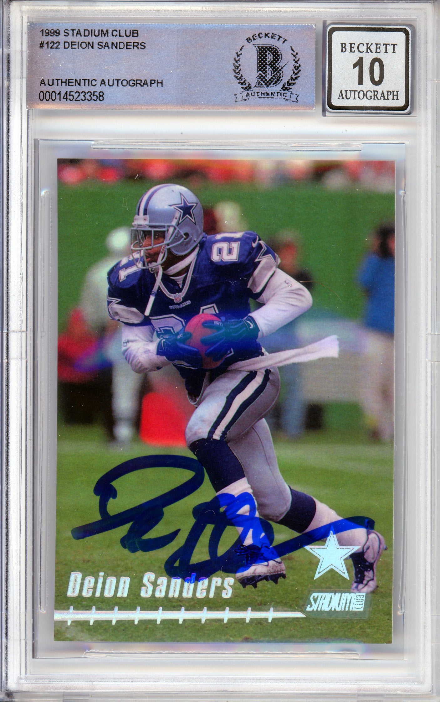 1999 Topps Stadium Club #122 Deion Sanders Dallas Cowboys BGS Autograph 10