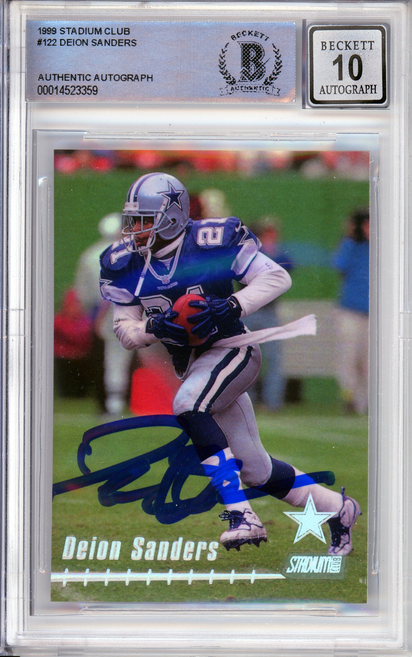 1999 Topps Stadium Club #122 Deion Sanders Dallas Cowboys BGS Autograph 10