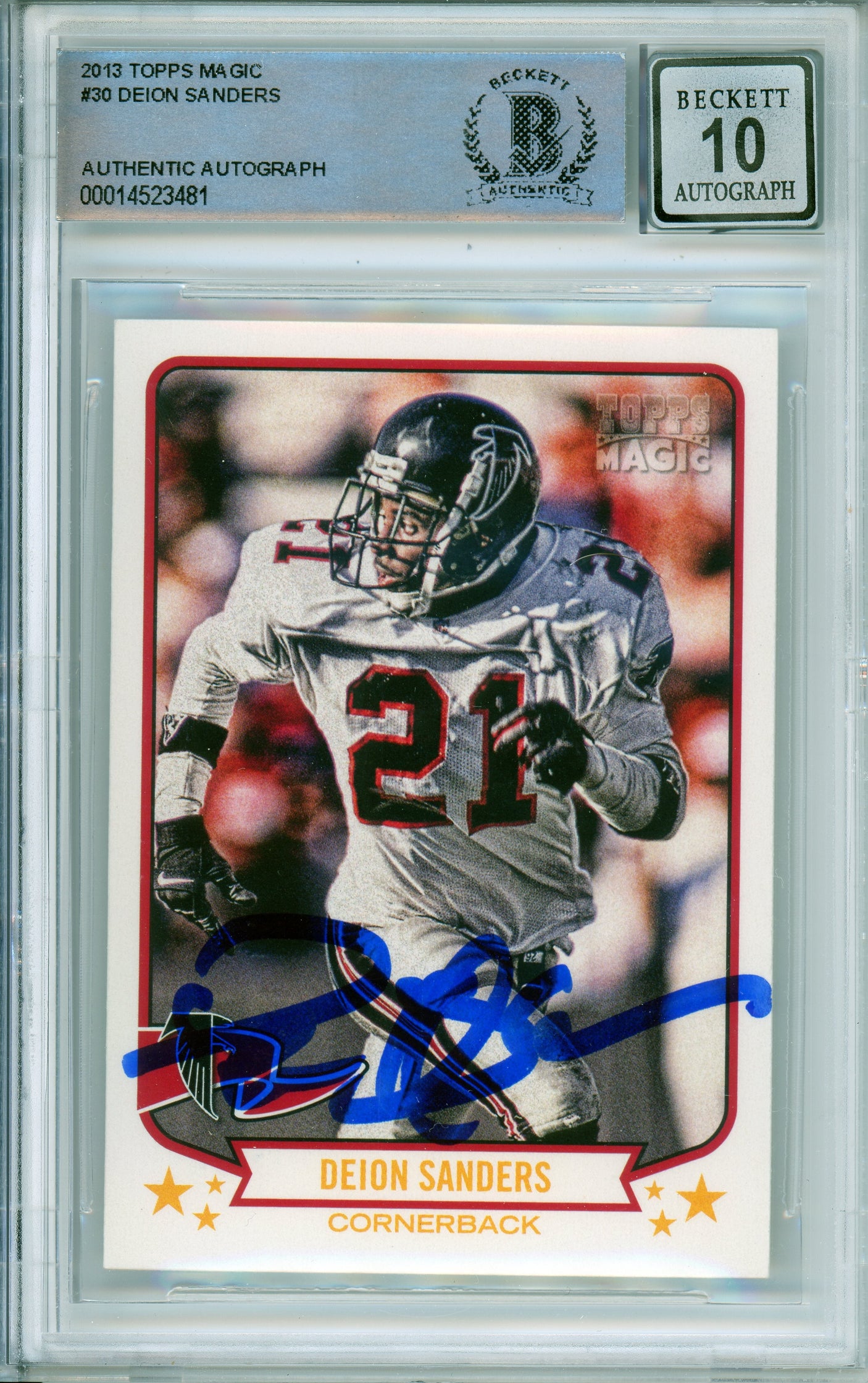 2013 Topps Magic #30 Deion Sanders Atlanta Falcons BGS Autograph 10