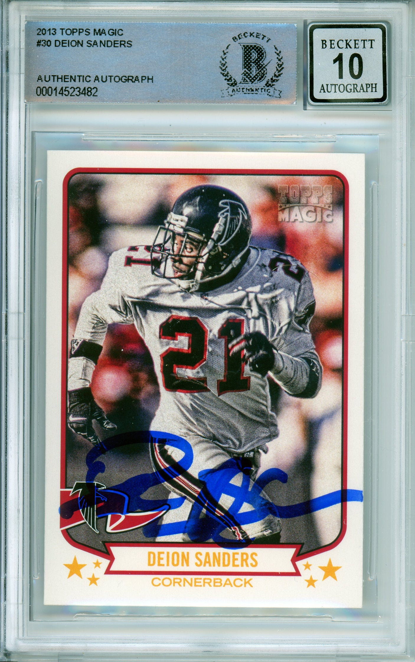 2013 Topps Magic #30 Deion Sanders Atlanta Falcons BGS Autograph 10