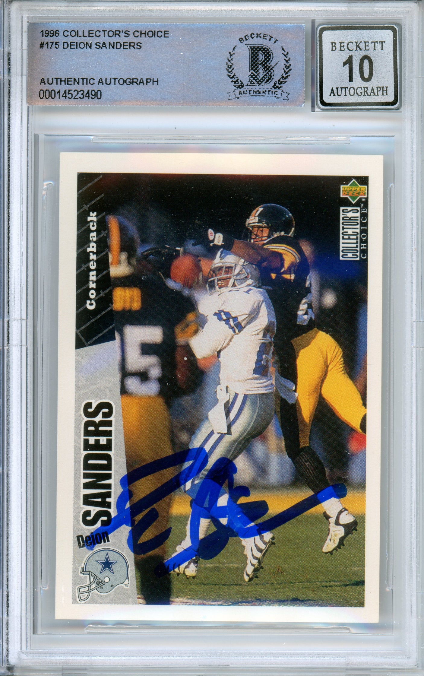1996 Collector's Choice #175 Deion Sanders Dallas Cowboys BGS Autograph 10