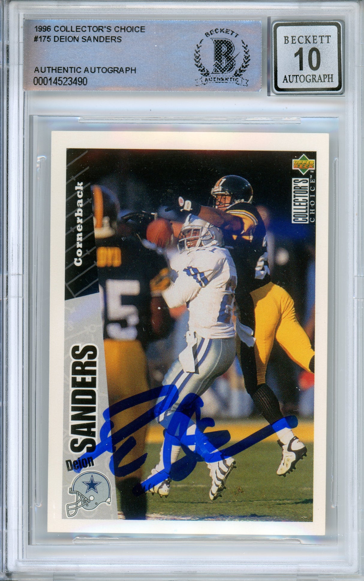 1996 Collector's Choice #175 Deion Sanders Dallas Cowboys BGS Autograph 10