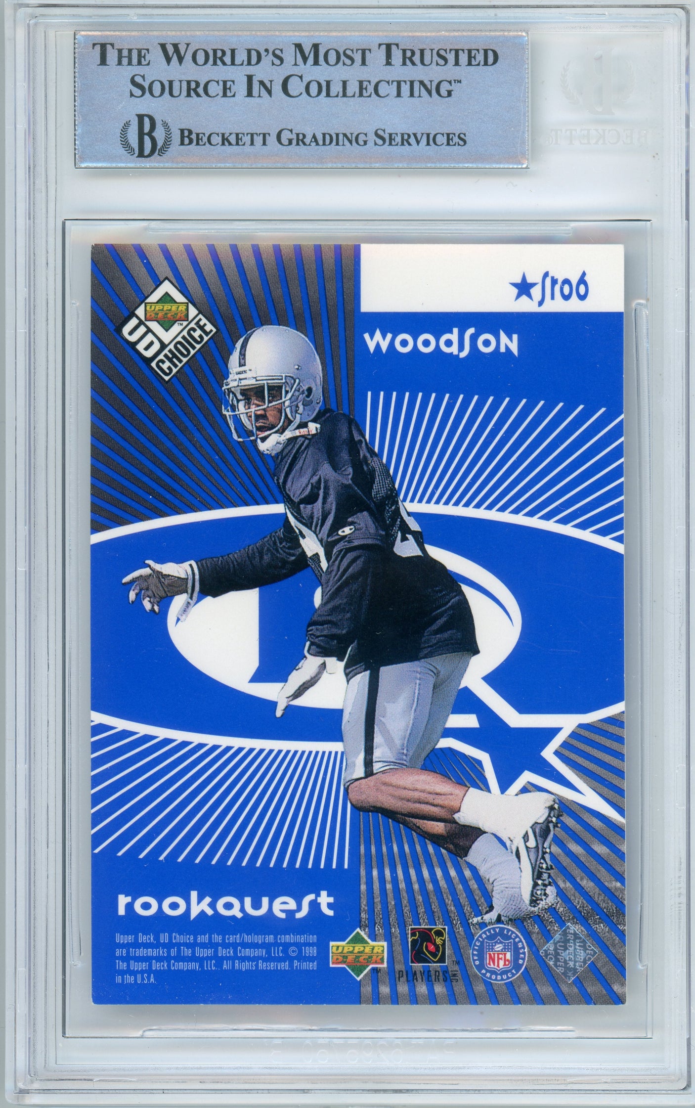 1998 UD Choice StarQuest/RookQuest Blue #SR6 Deion Sanders Cowboys BGS Auto 10