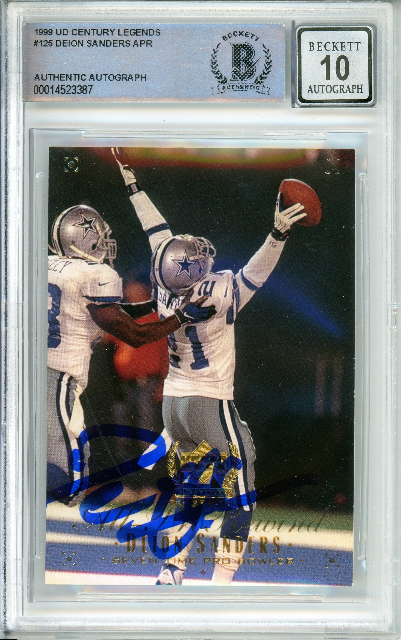 1999 UD Century Legends #125 Deion Sanders Dallas Cowboys BGS Autograph 10