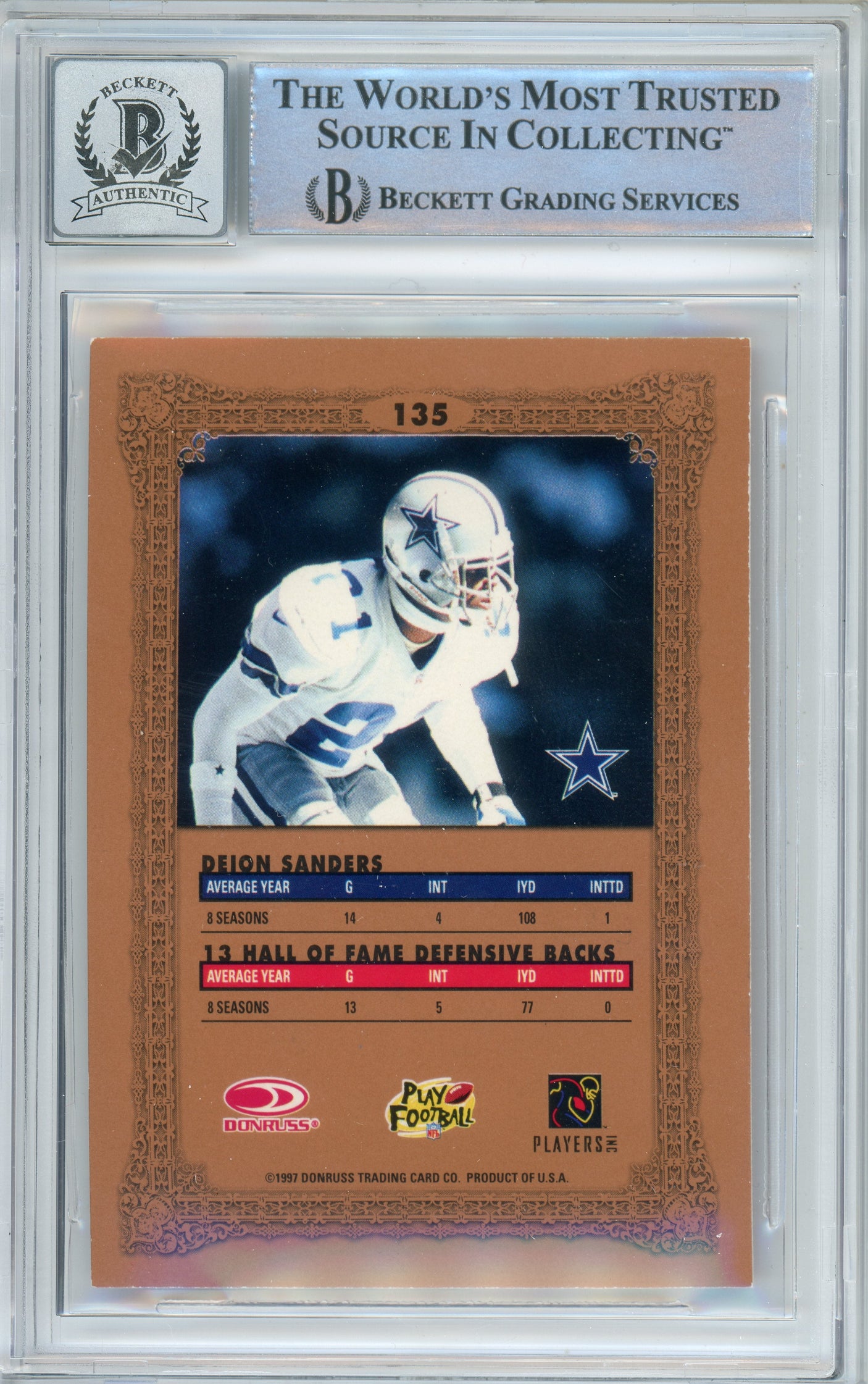 1997 Donruss Preferred National Treasures #135 Deion Sanders Cowboys BGS Auto 10