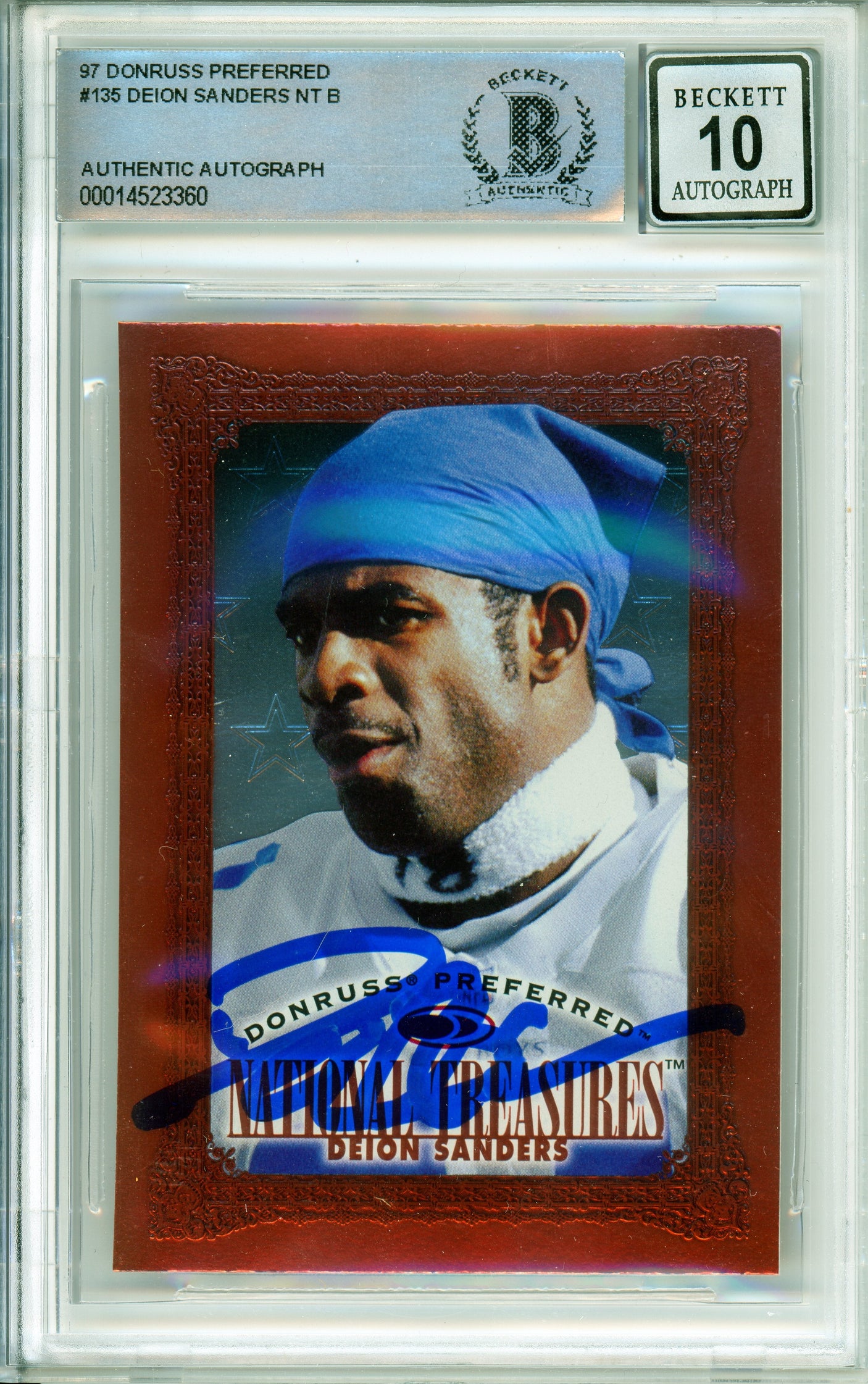 1997 Donruss Preferred National Treasures #135 Deion Sanders Cowboys BGS Auto 10