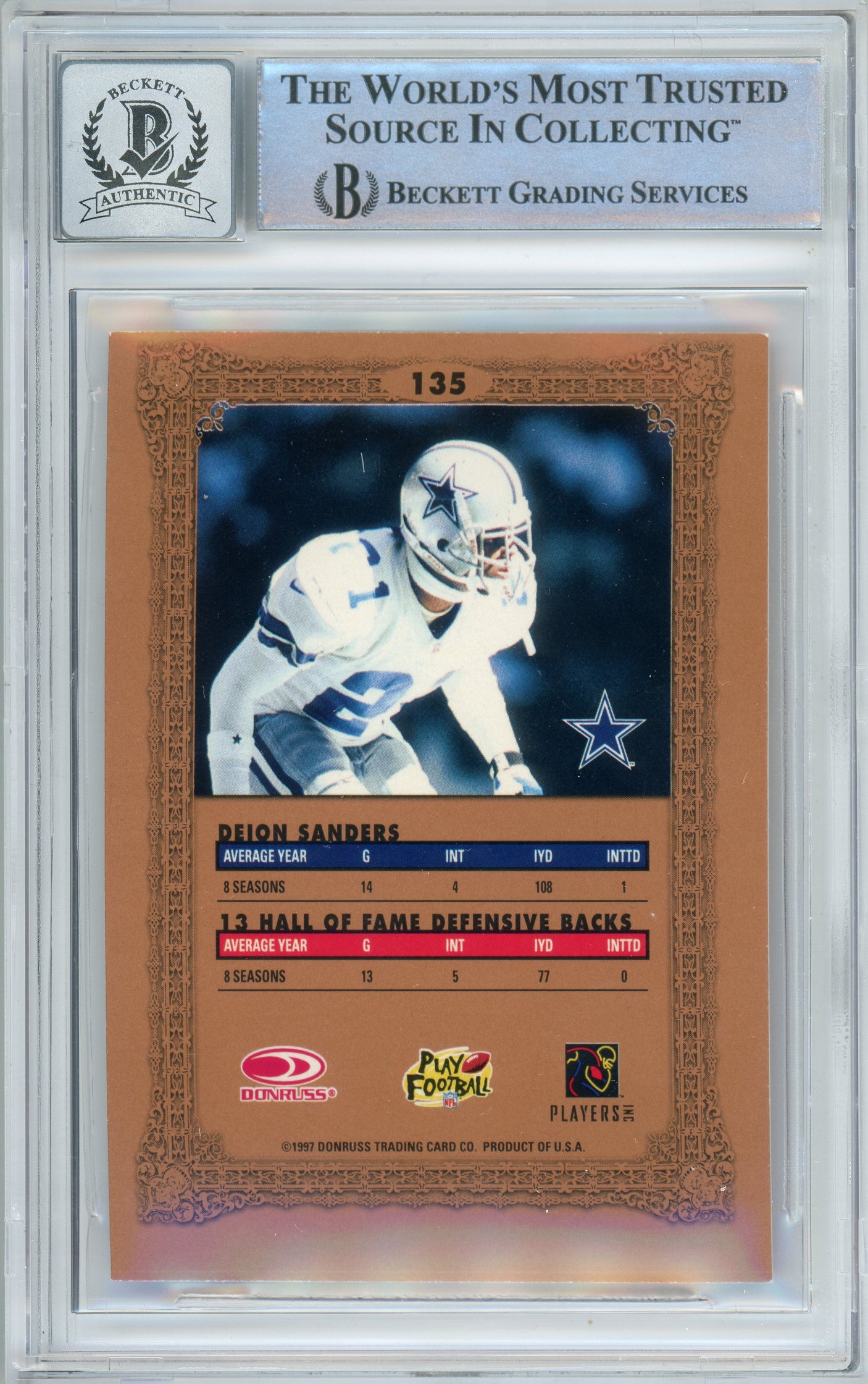 1997 Donruss Preferred National Treasures #135 Deion Sanders Cowboys BGS Auto 10