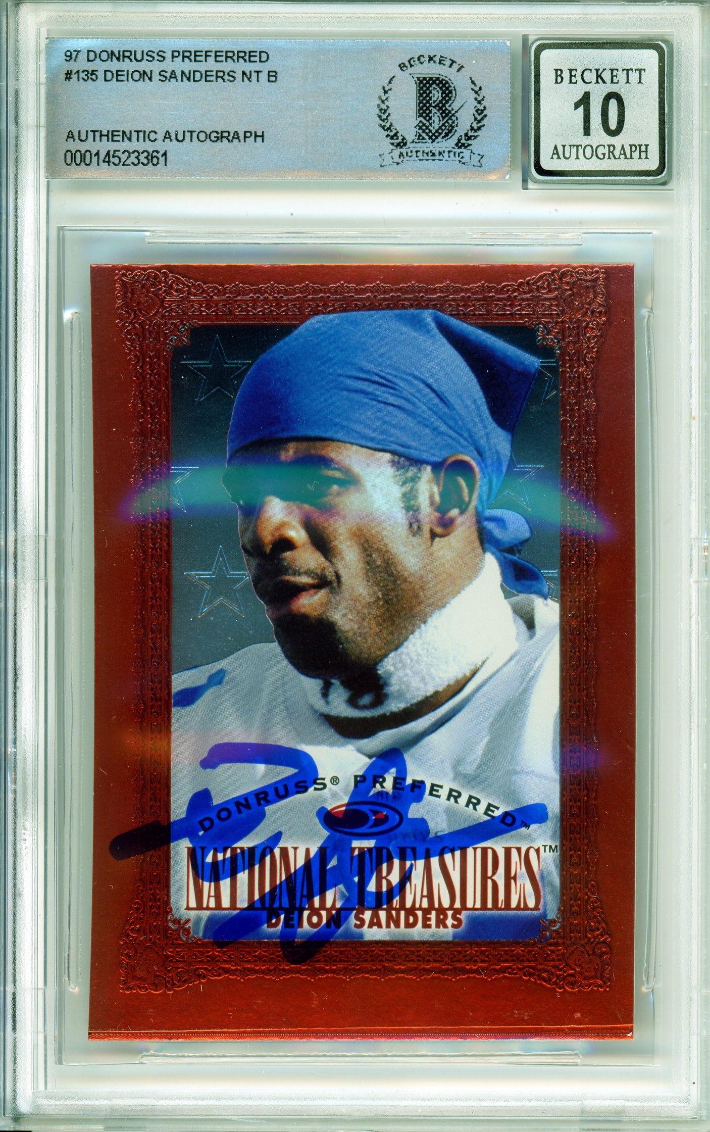 1997 Donruss Preferred National Treasures #135 Deion Sanders Cowboys BGS Auto 10
