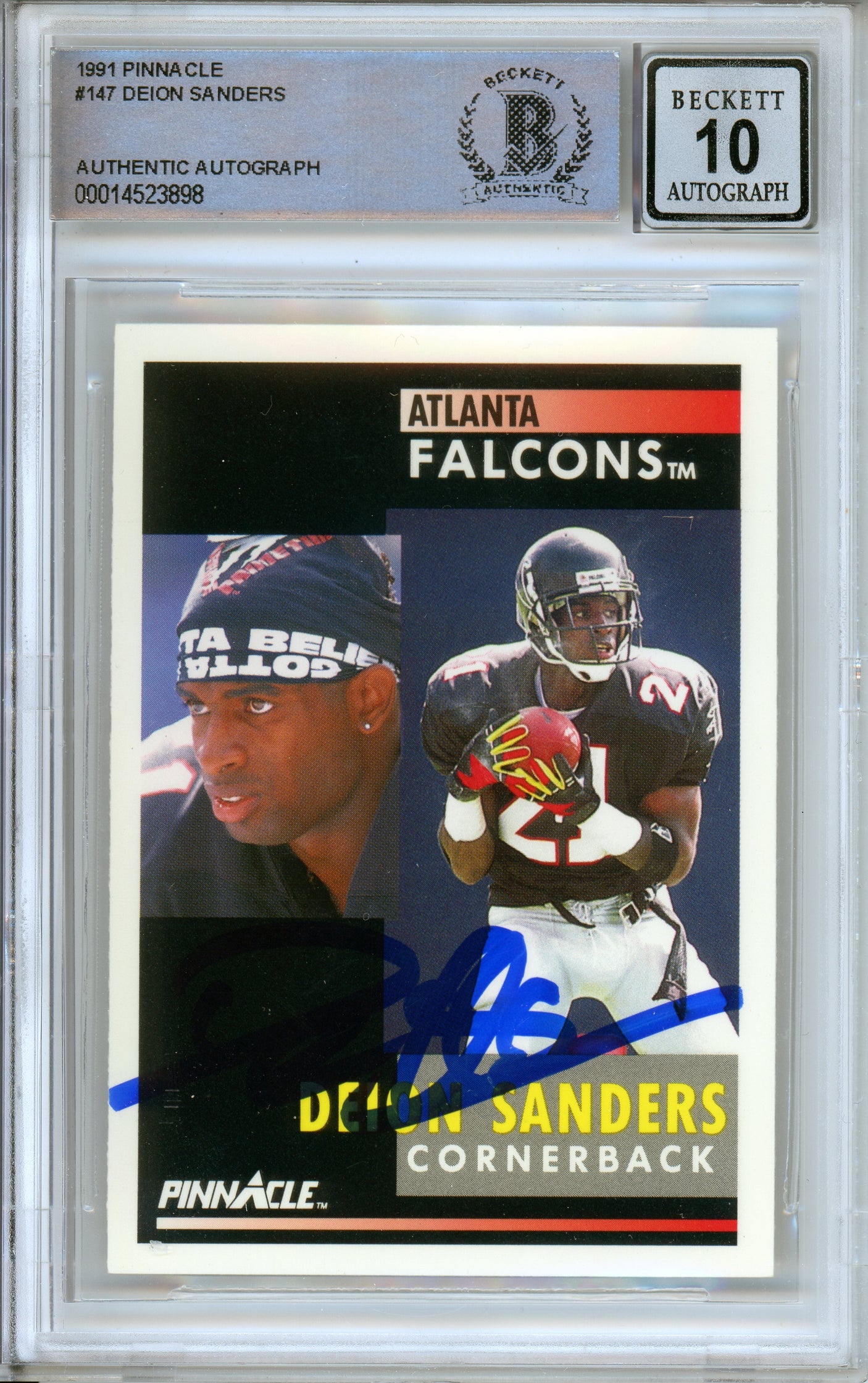 1991 Pinnacle #147 Deion Sanders Atlanta Falcons BGS Autograph 10