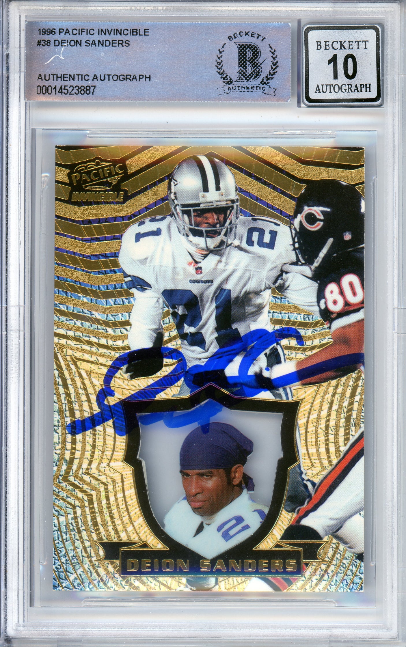 1996 Pacific Invincible #36 Deion Sanders Dallas Cowboys BGS Autograph 10