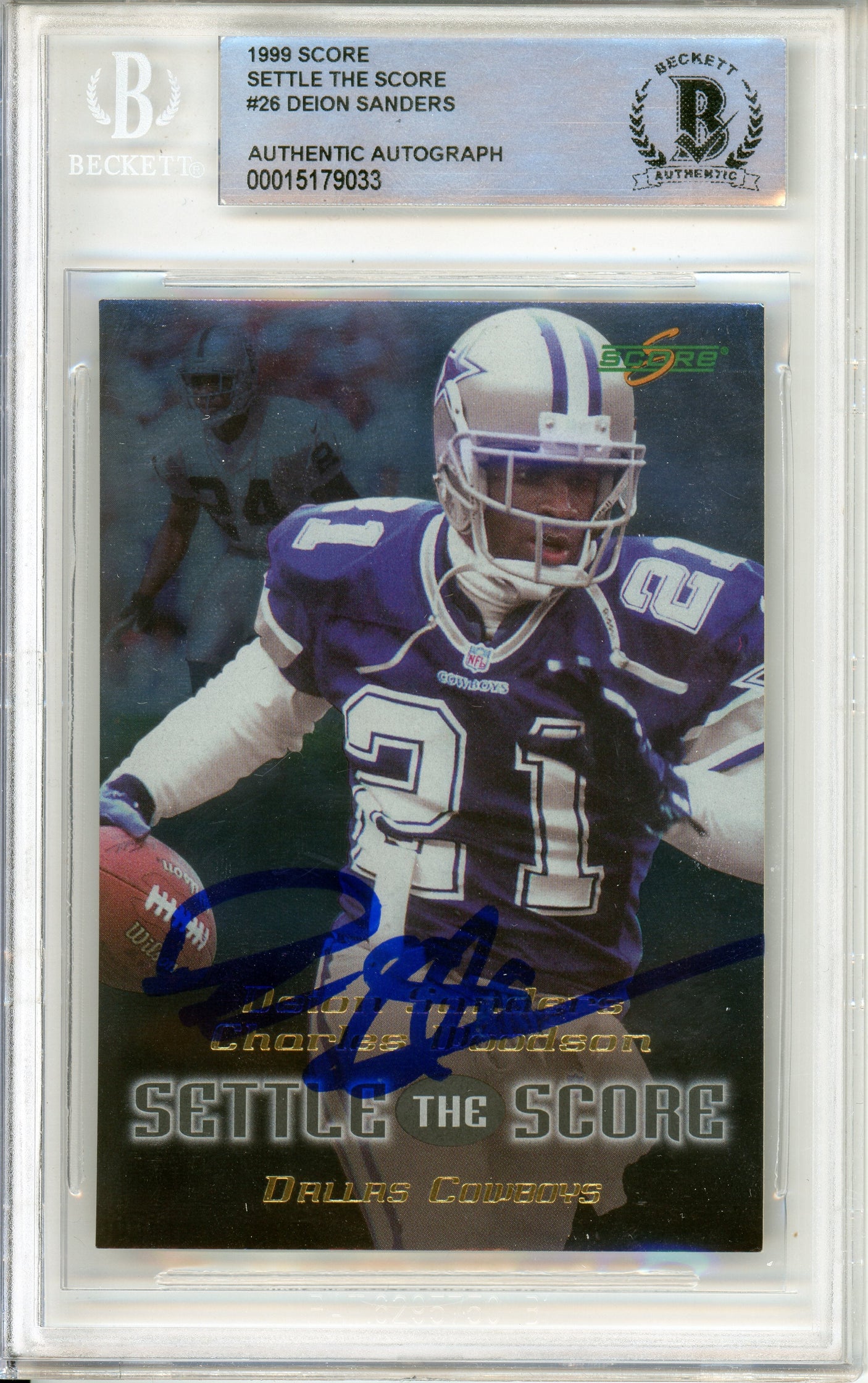 1999 Score Settle The Score #25 Deion Sanders Dallas Cowboys BGS Autograph 10